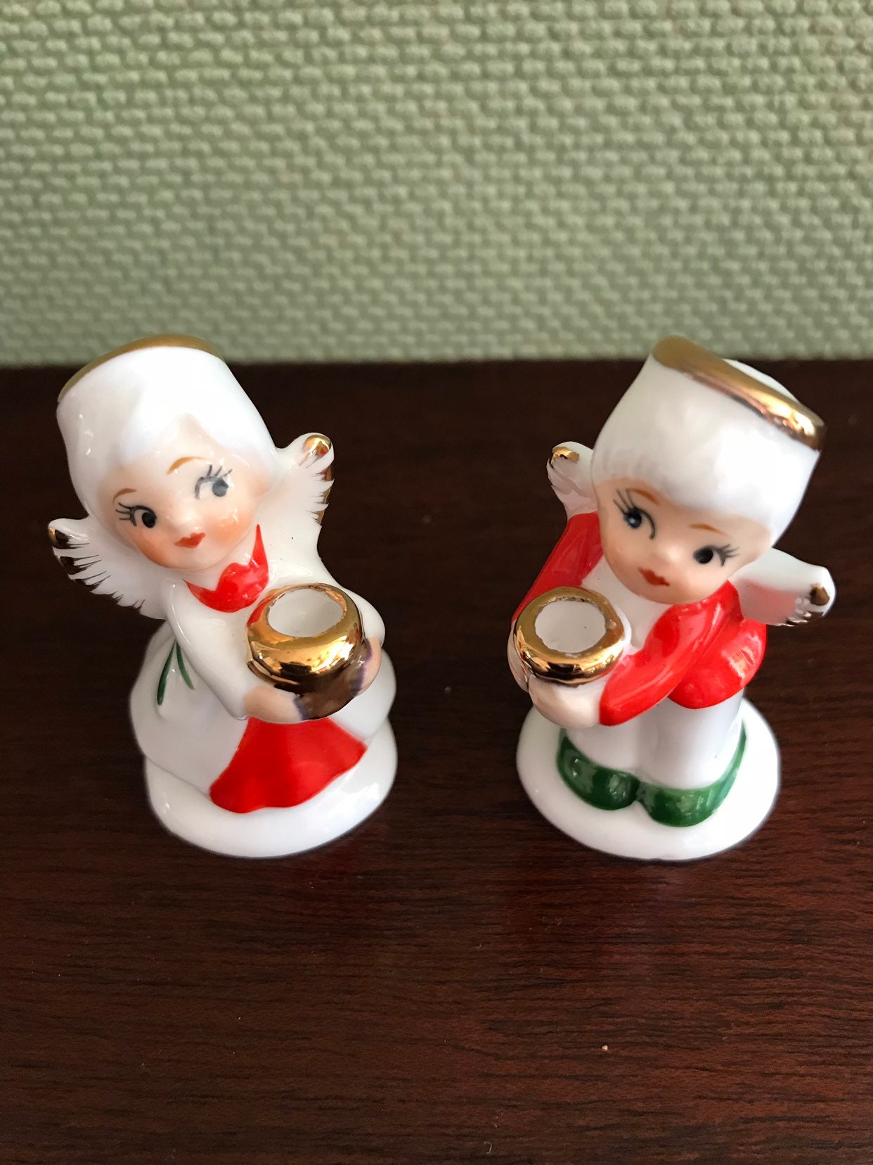 Napcoware Christmas Angel Figurine candle holders, Miniature hand
