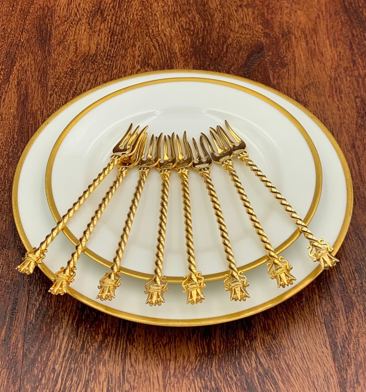 Vintage Gold Appetizer Forks, cocktail Party Forks Gold plated Crown