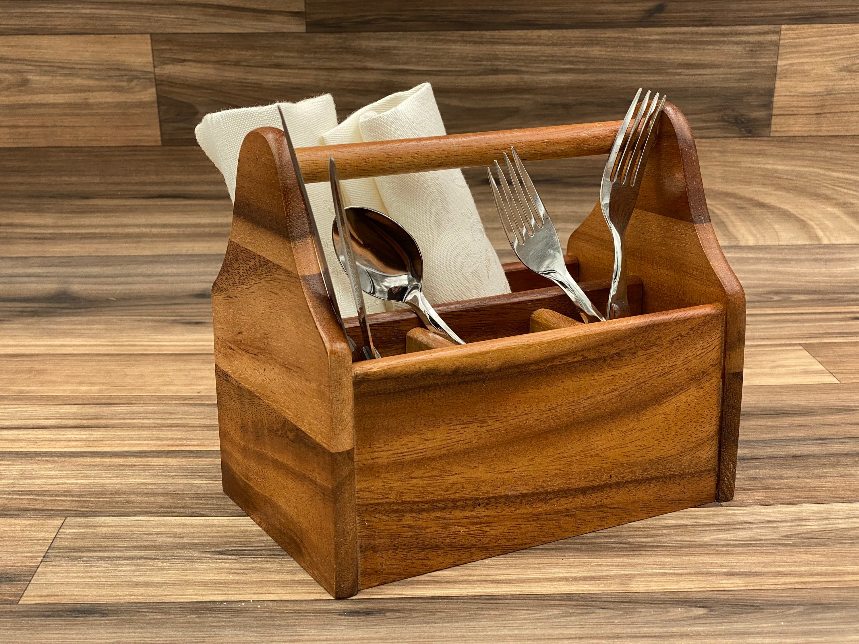 Reserved for E Vintage Flatware caddy, Wood silverware holder, Utensil