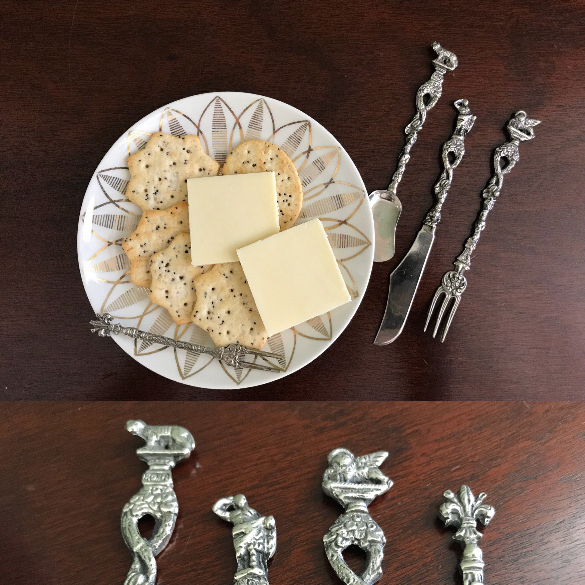 Vintage Italian appetizer Serving Set, Roman design, cocktail Set