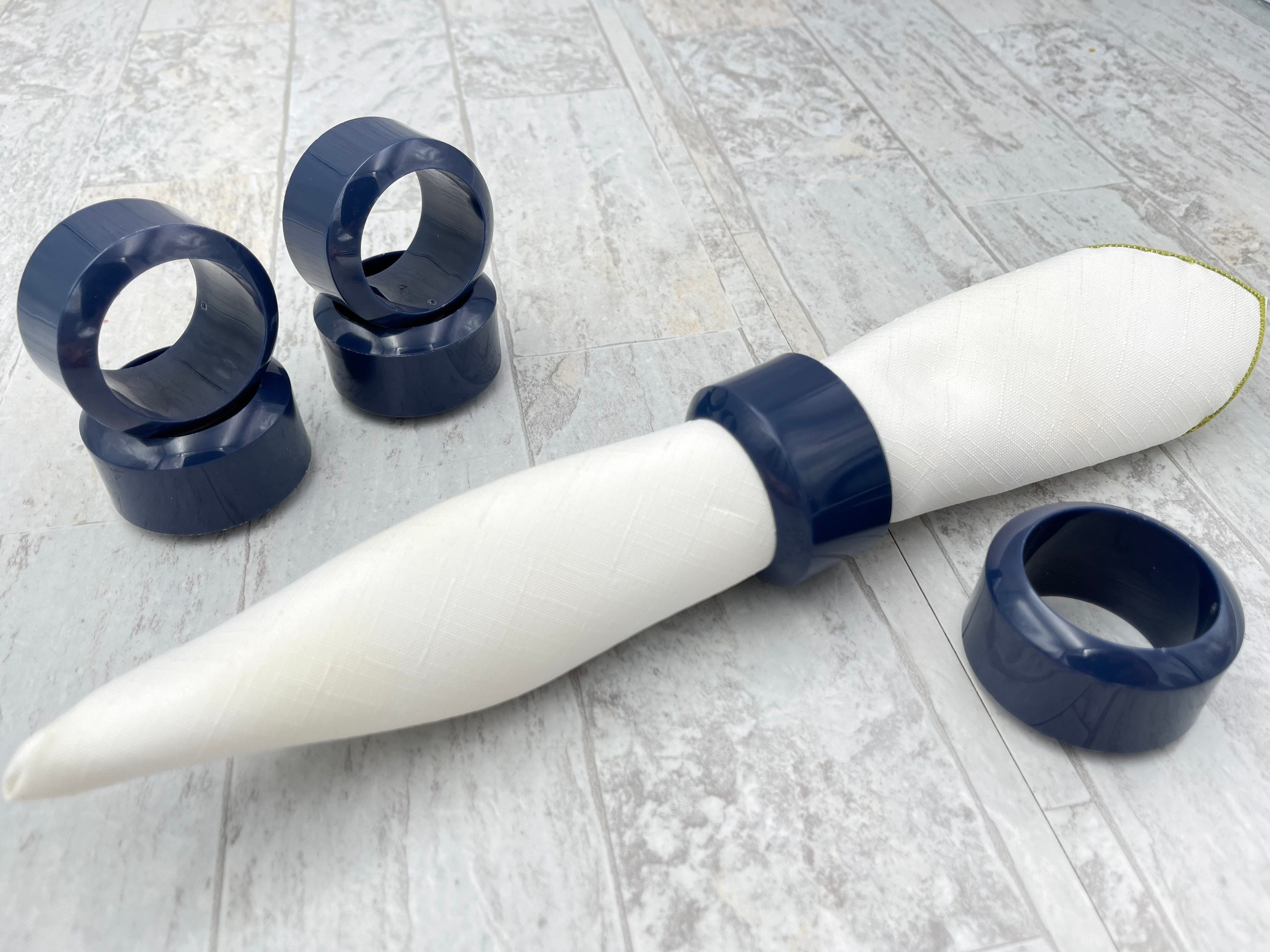 Vintage Napkin Rings, Navy Blue, 6 piece set Serviette Dinner Napkin