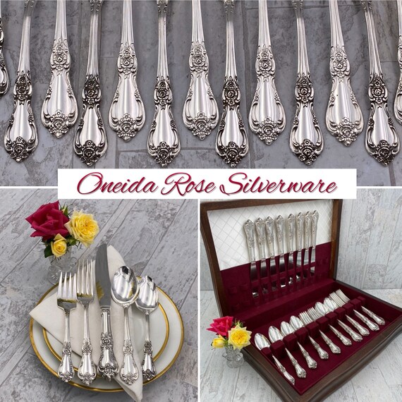 Vintage Flatware Set in Silverware Chest, Vanessa Francesca Oneida WM Rogers, Service for 8, Wedding Gift