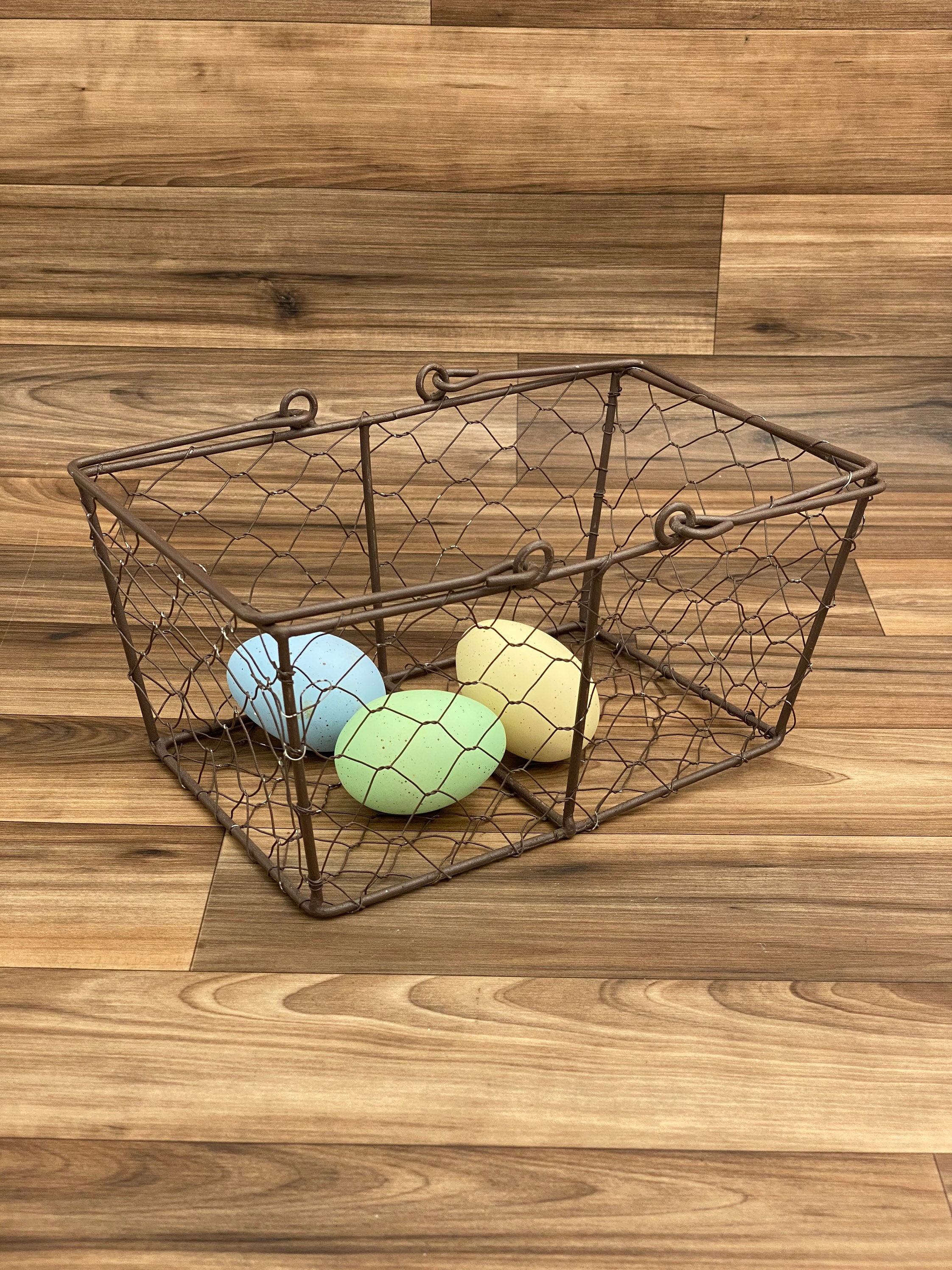 Vintage Wire Basket with handles, Chicken Wire Egg basket, Rustic