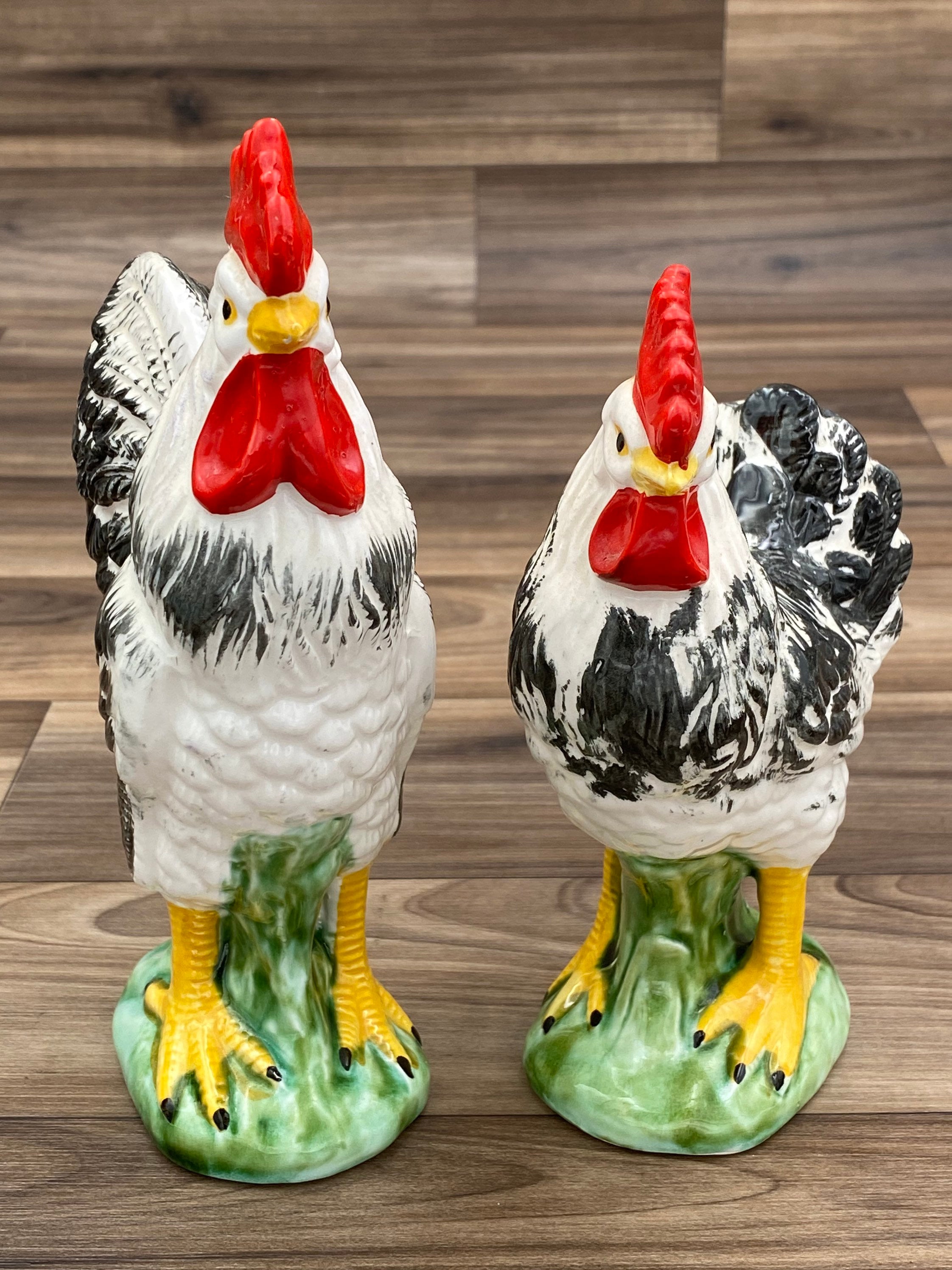 Vintage Lefton Rooster and Hen Chicken Figurines, Rustic Farmhouse Home Decor, Country Kitchen