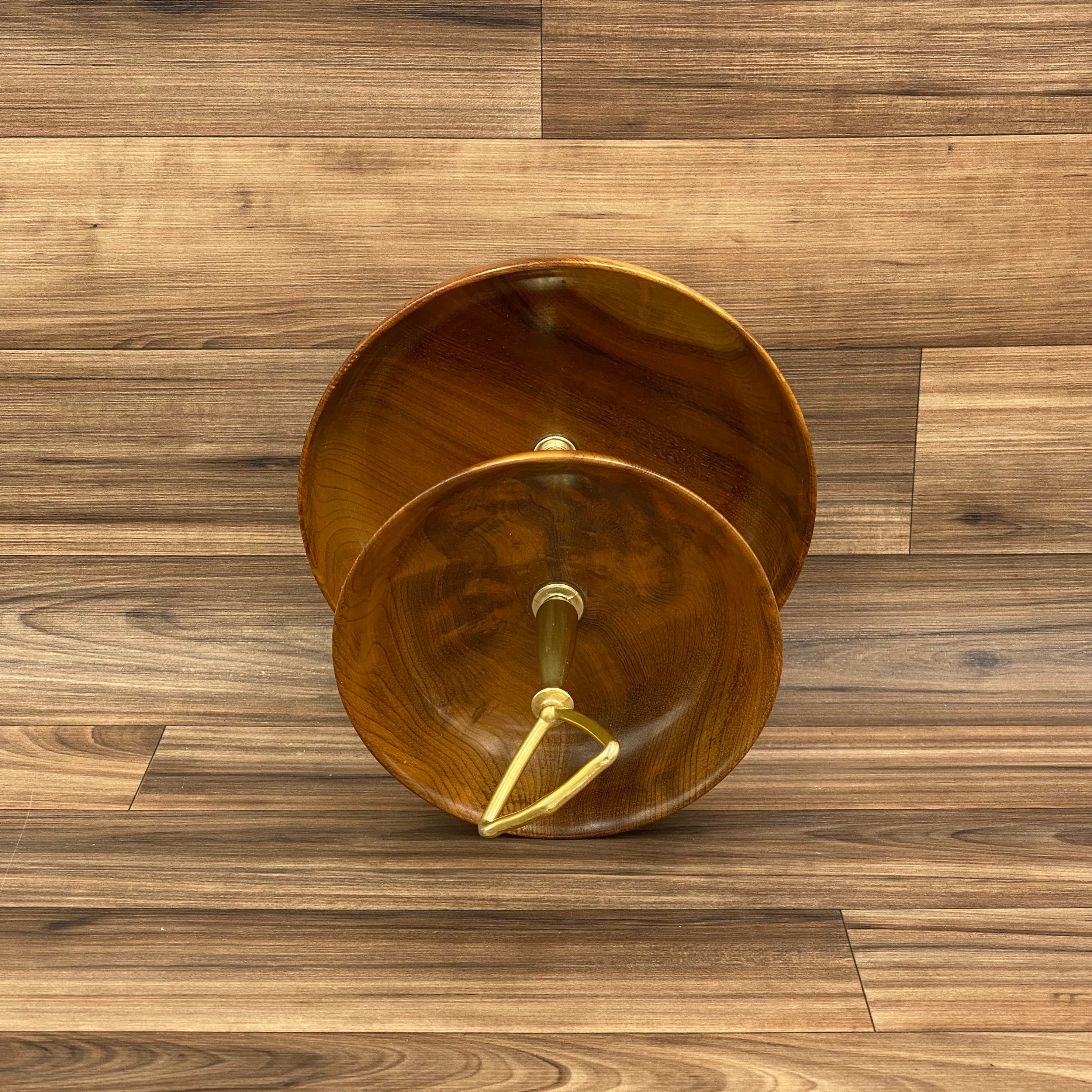 Rare Myrtle wood 2 tier tidbit Serving Bowl trays with handle