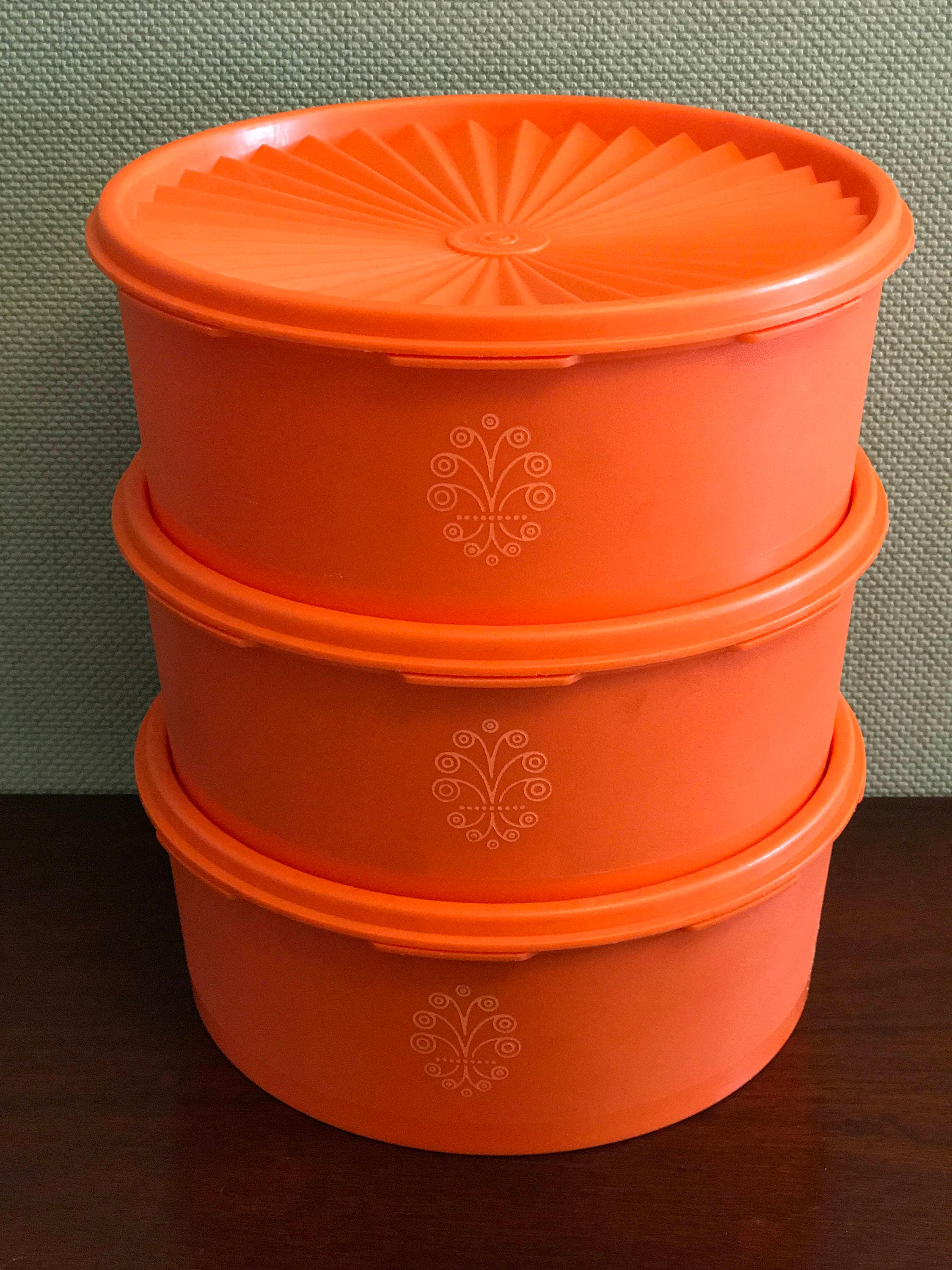 Vintage Tupperware Tangerine Servalier Canisters, Orange Tupperware, 8