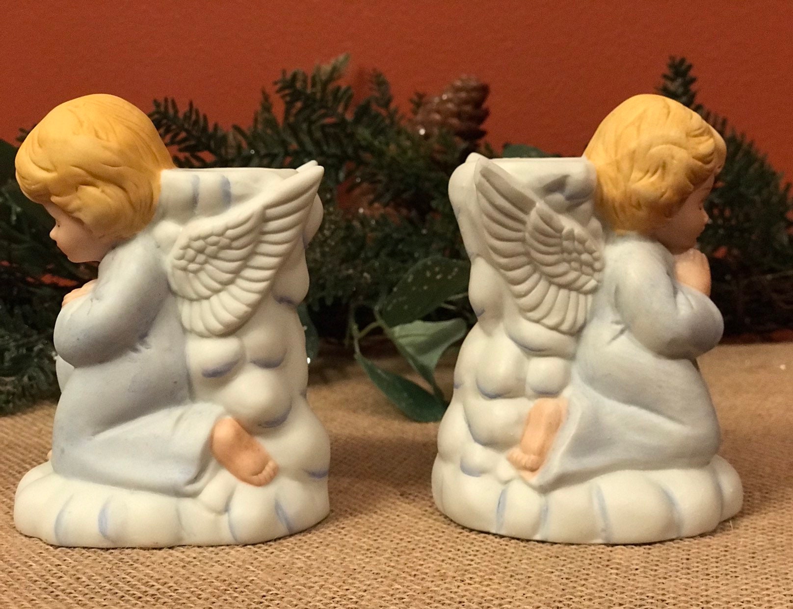 Vintage Angel Cherub Candlestick Holders, porcelain Angel candlestick