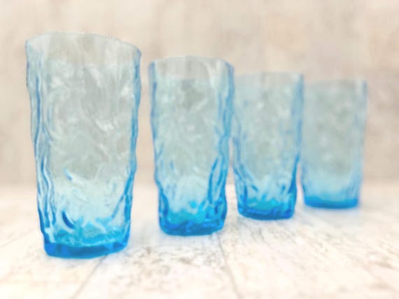 Vintage Drink glasses, Driftwood Peacock Blue, Highball Tumblers, Set of 4