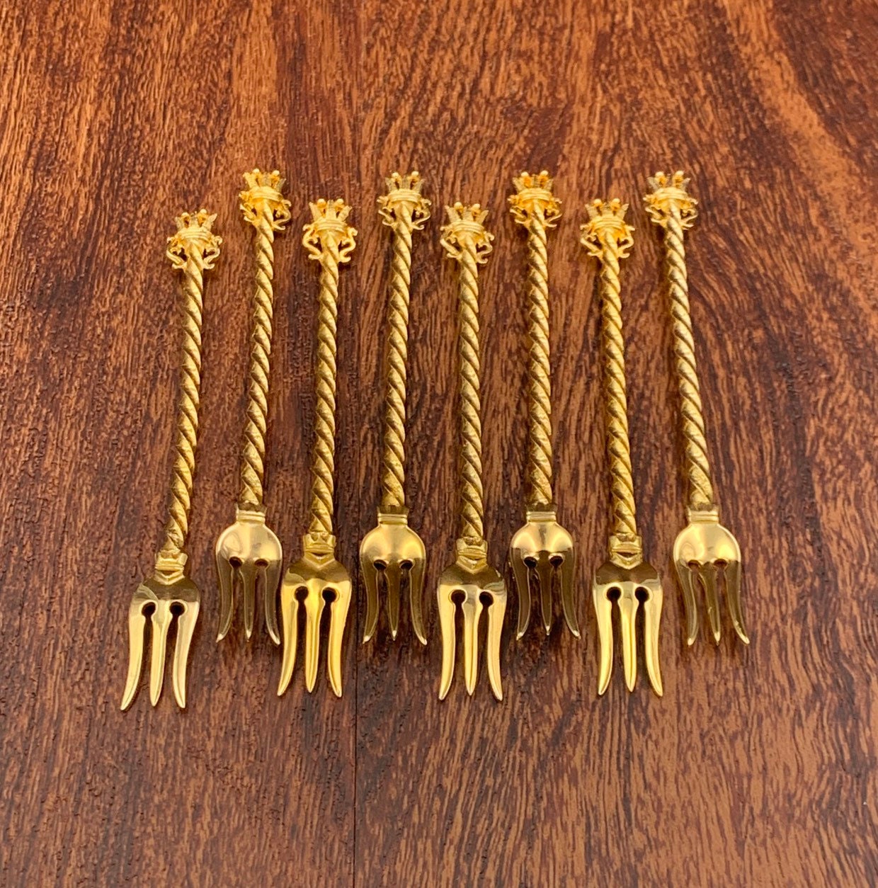 Vintage Gold Appetizer Forks, cocktail Party Forks Gold plated Crown