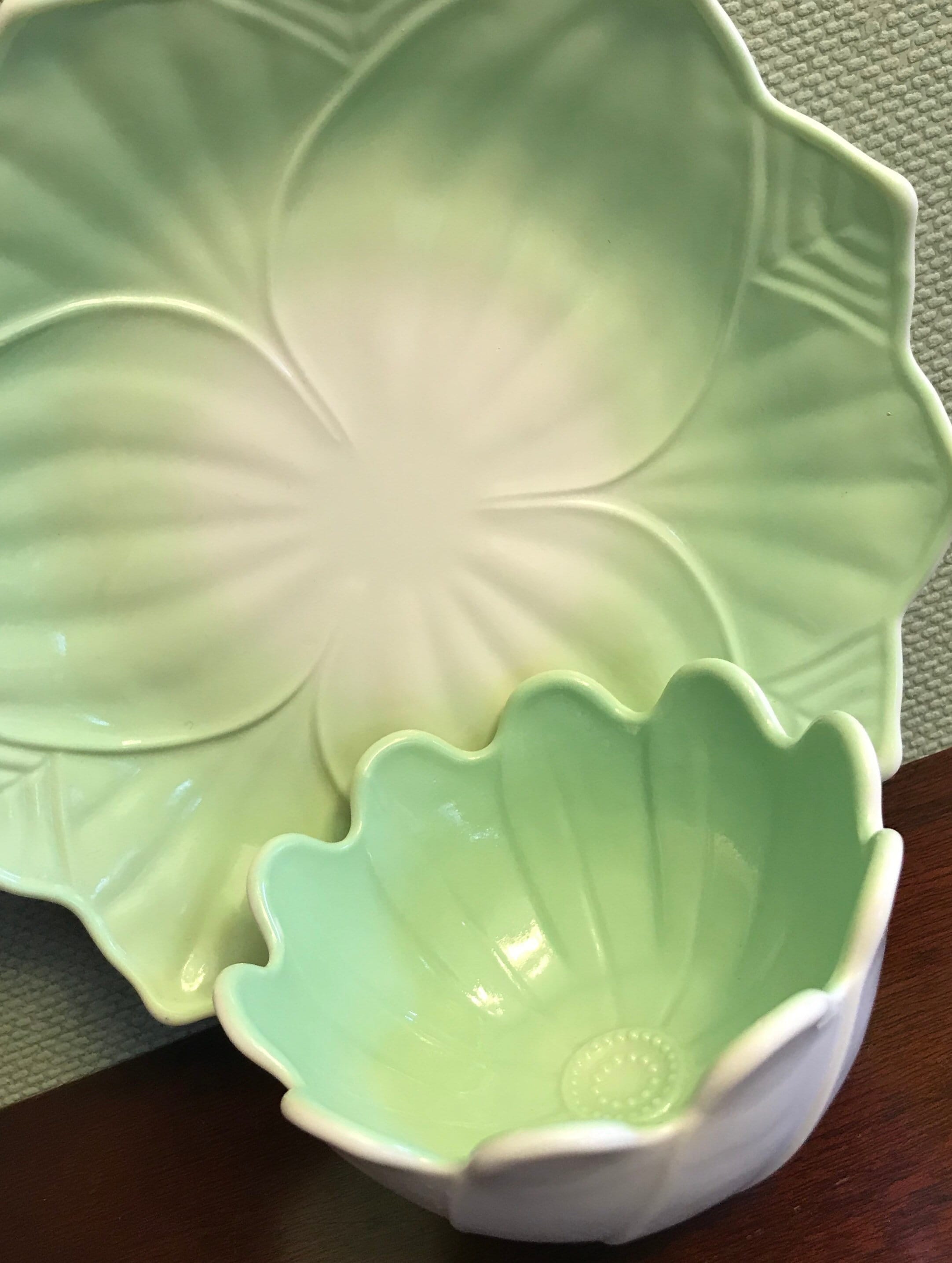 Vintage Lotus Plate and bowl set, Pastel Anchor Hocking dishes, Milk