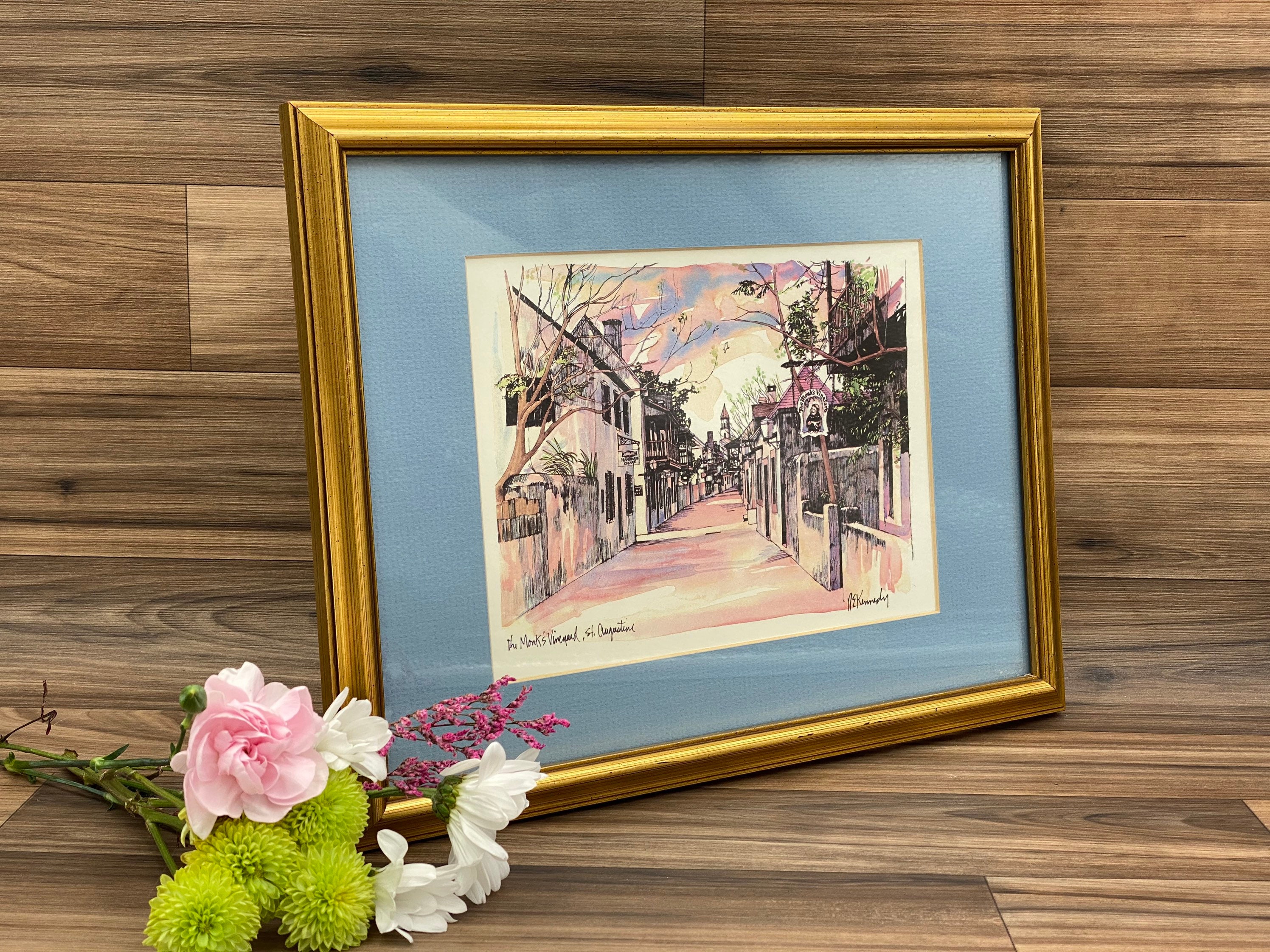 Framed Watercolor Print signed by Artist N E Kennedy Monks