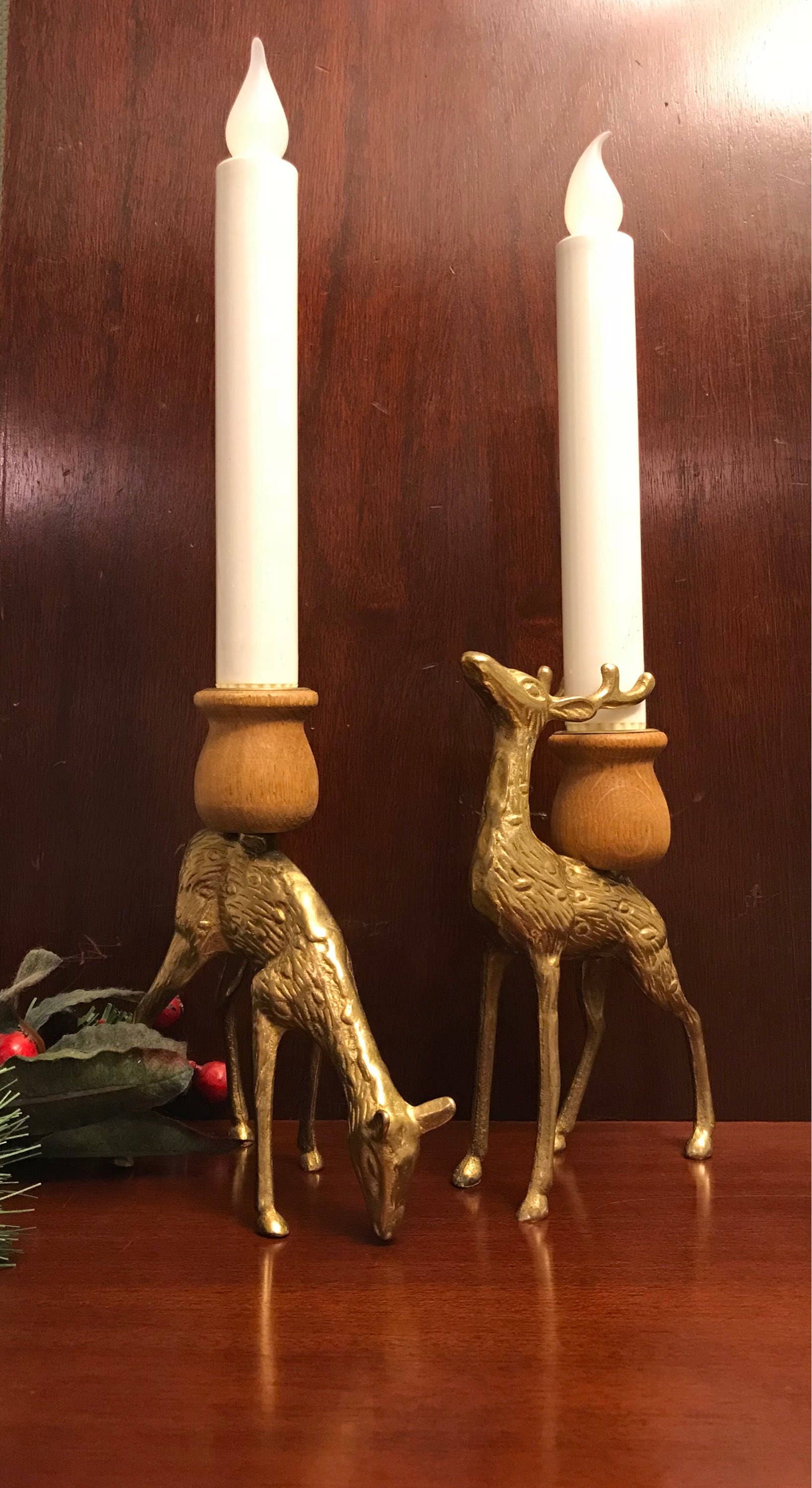 Vintage Brass Deer Candlesticks, Stag and Doe candlesticks, taper