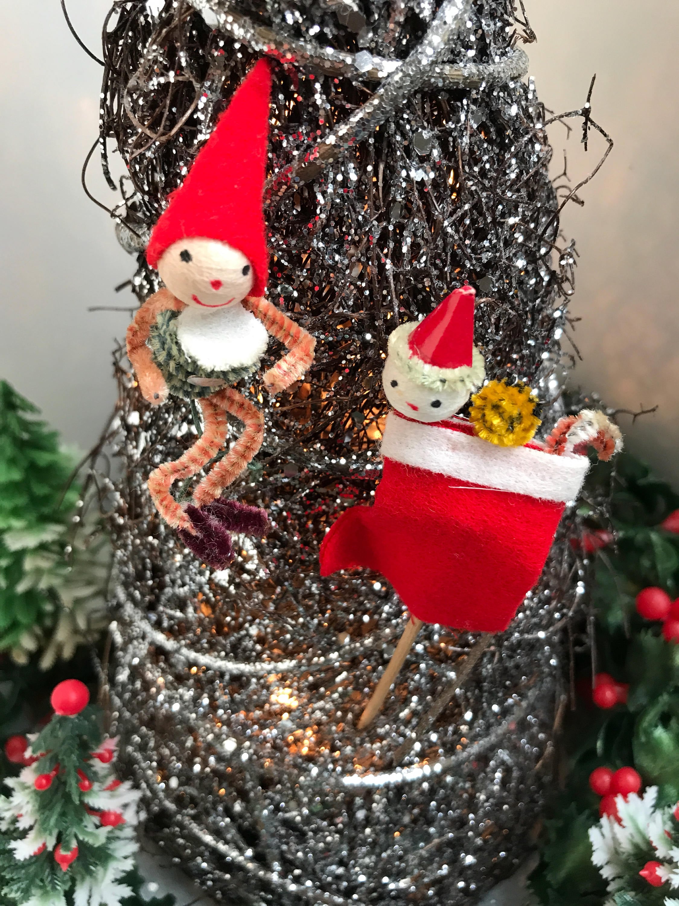 Vintage Spun Cotton Christmas Elf Ornaments, 1960s Chenille ...