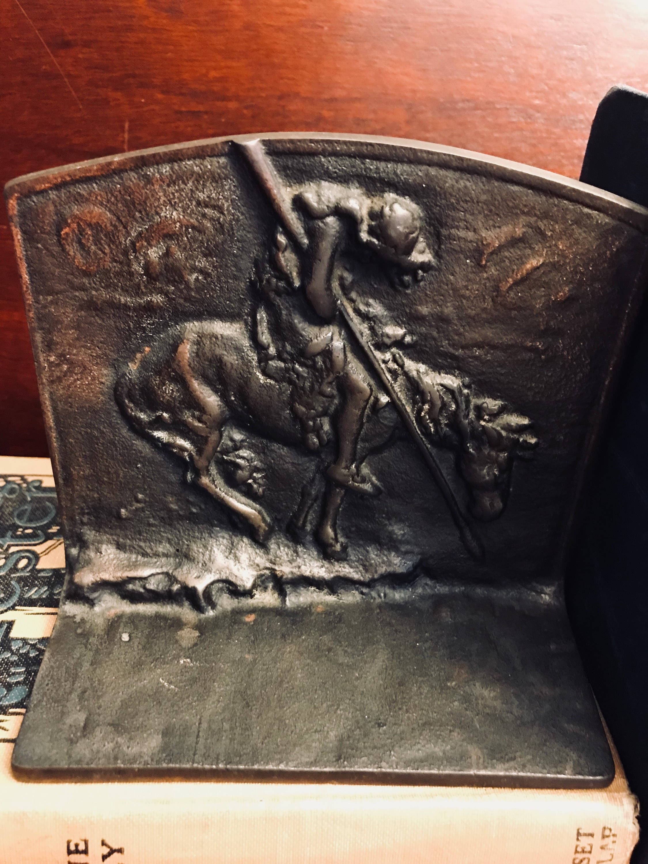 Vintage Indian Bookends, End of the Trail, Cast metal Bookends