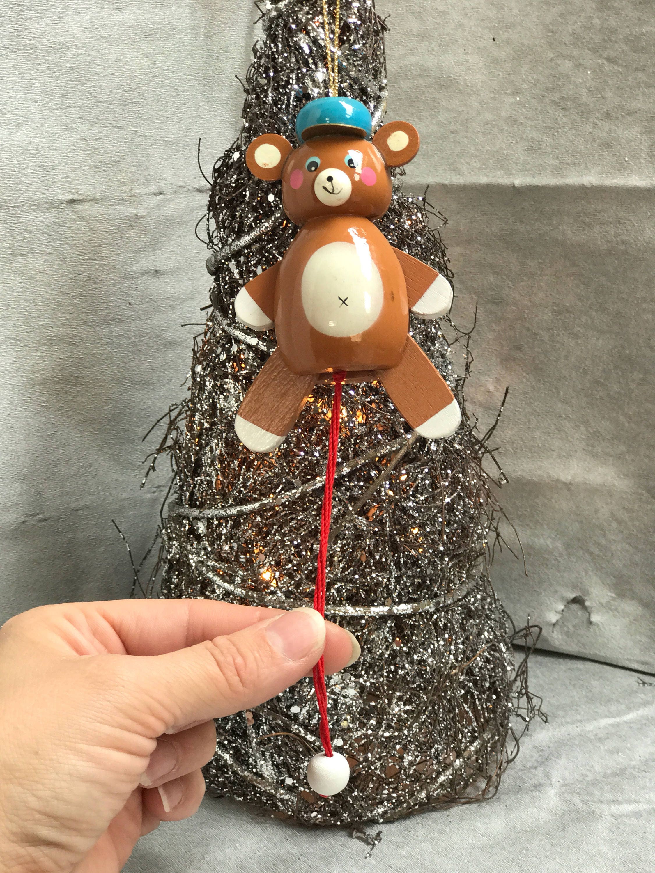 Vintage Teddy Bear Christmas Ornaments, Dancing Teddy Bear pull toy