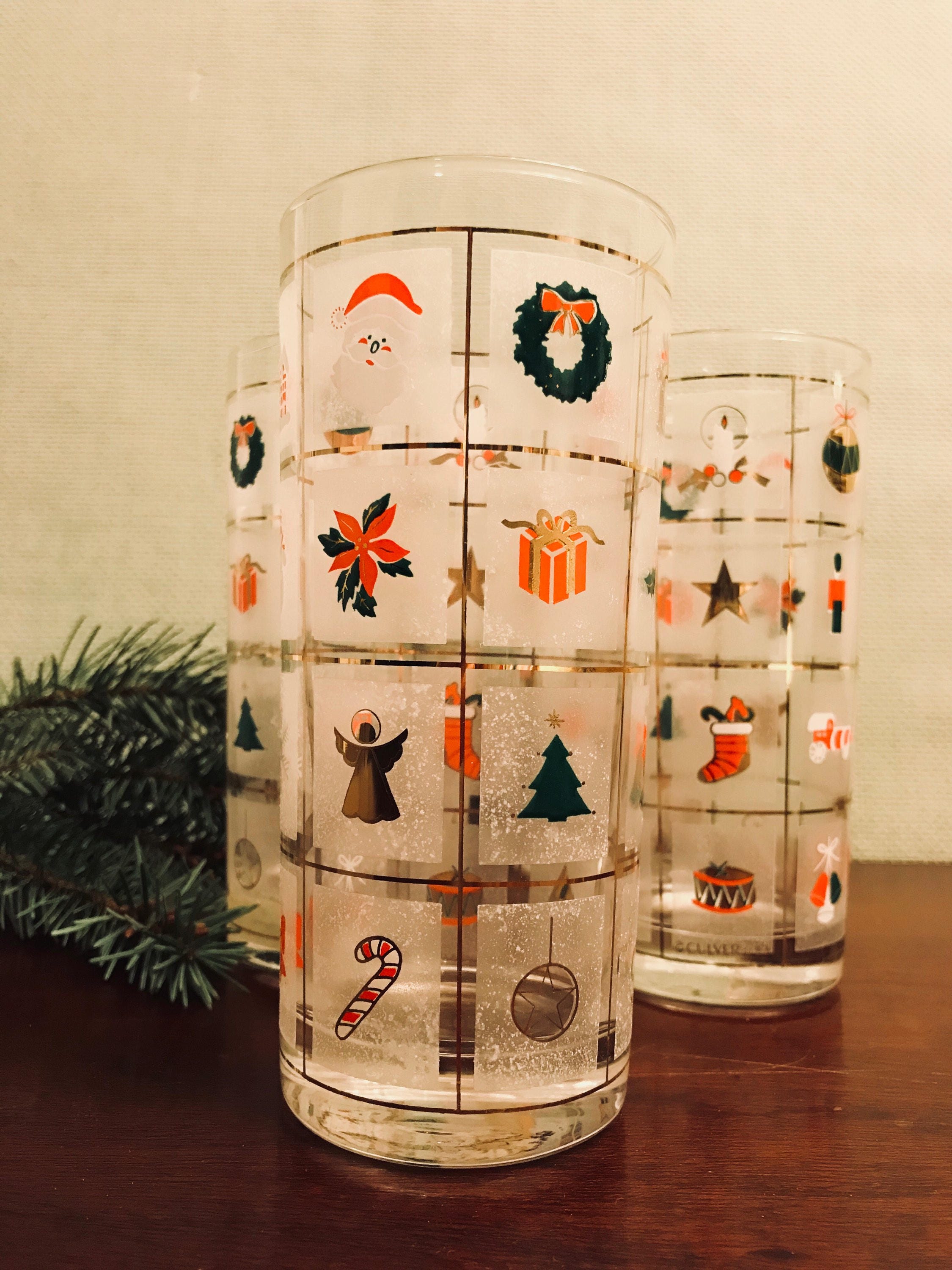 Culver Glasses, Vintage Christmas Glasses, Holiday Boxed Glasses Signed