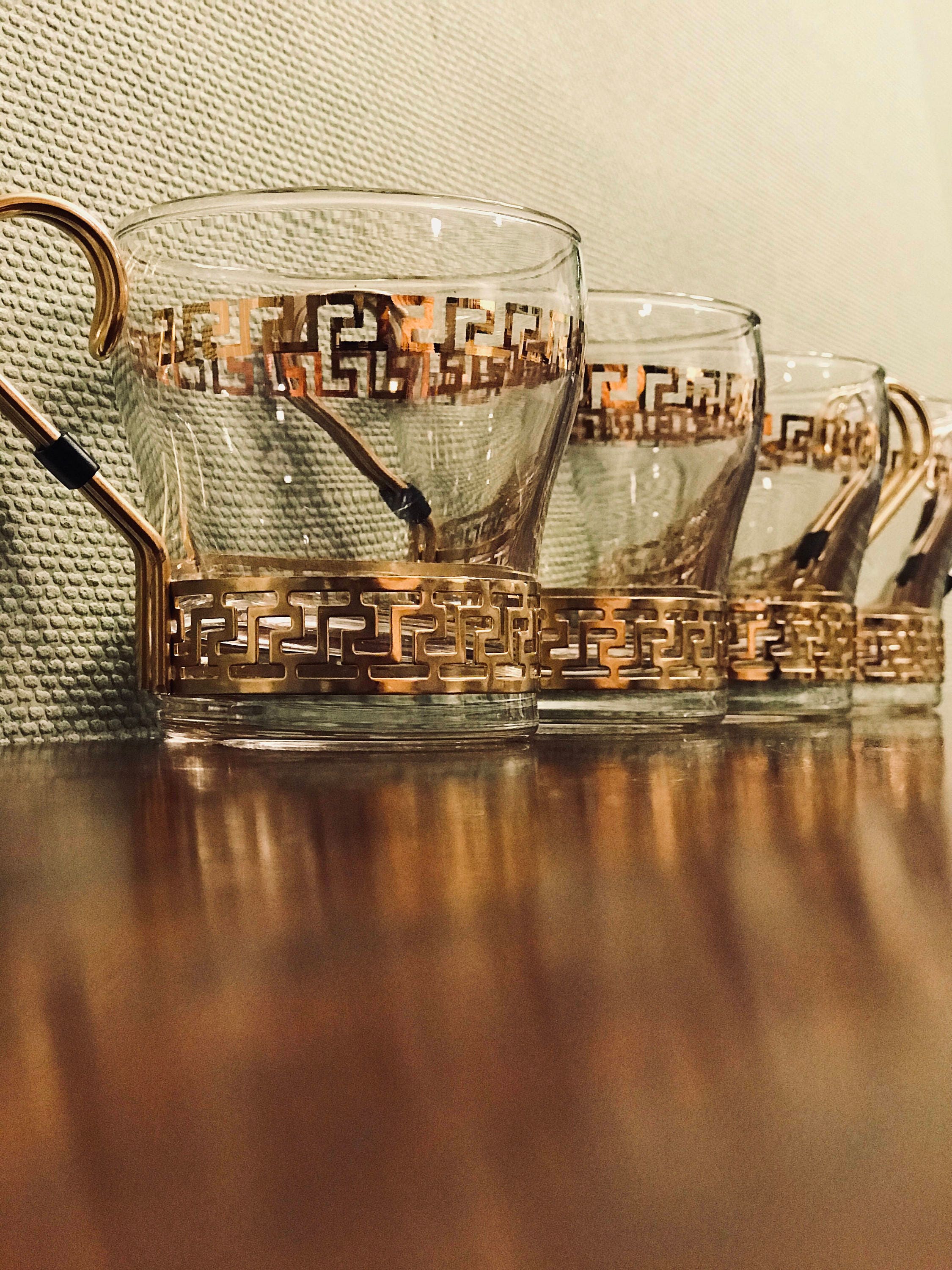 Mid Century Modern Mugs, Continental Greek Key Drinkware, Vintage