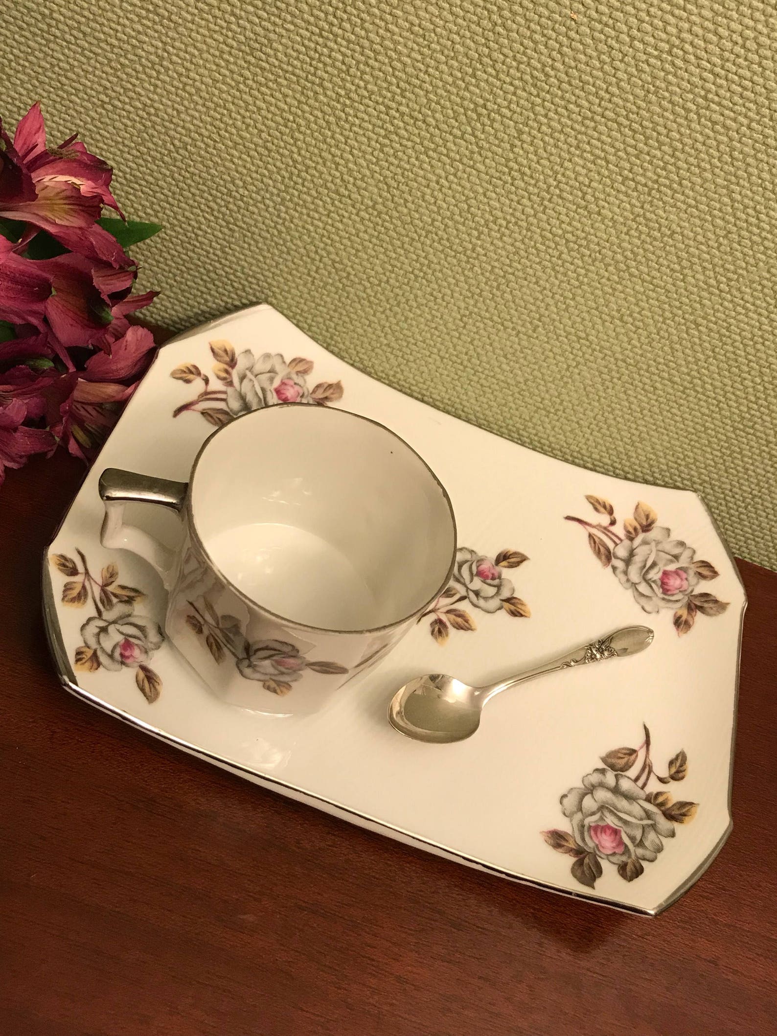 Vintage China Rose Tea Set Platinum Rose Tea Cup Matching Etsy