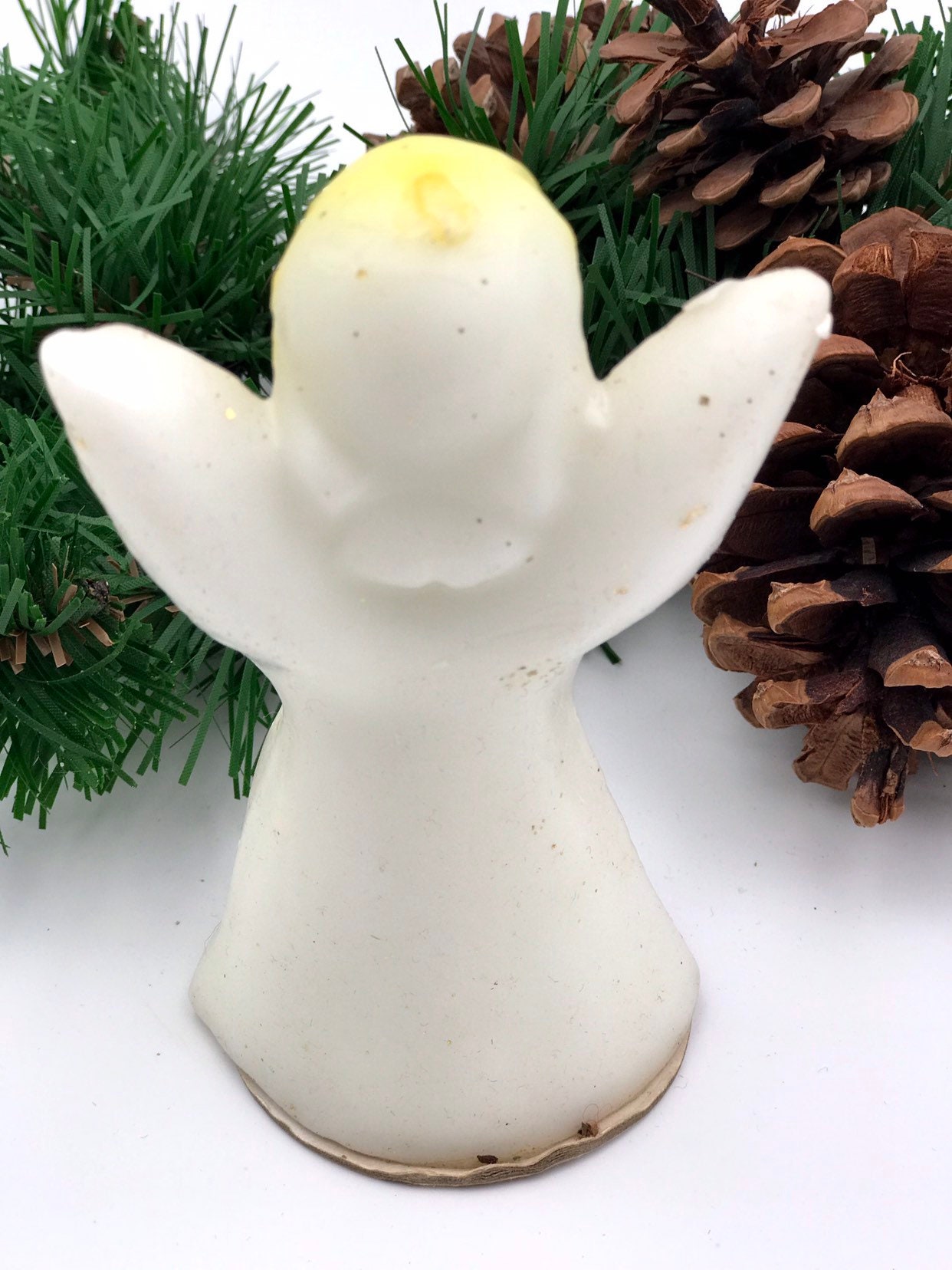 Vintage Angel Figurine Candle by Gurley, White and Gold Christmas Angel