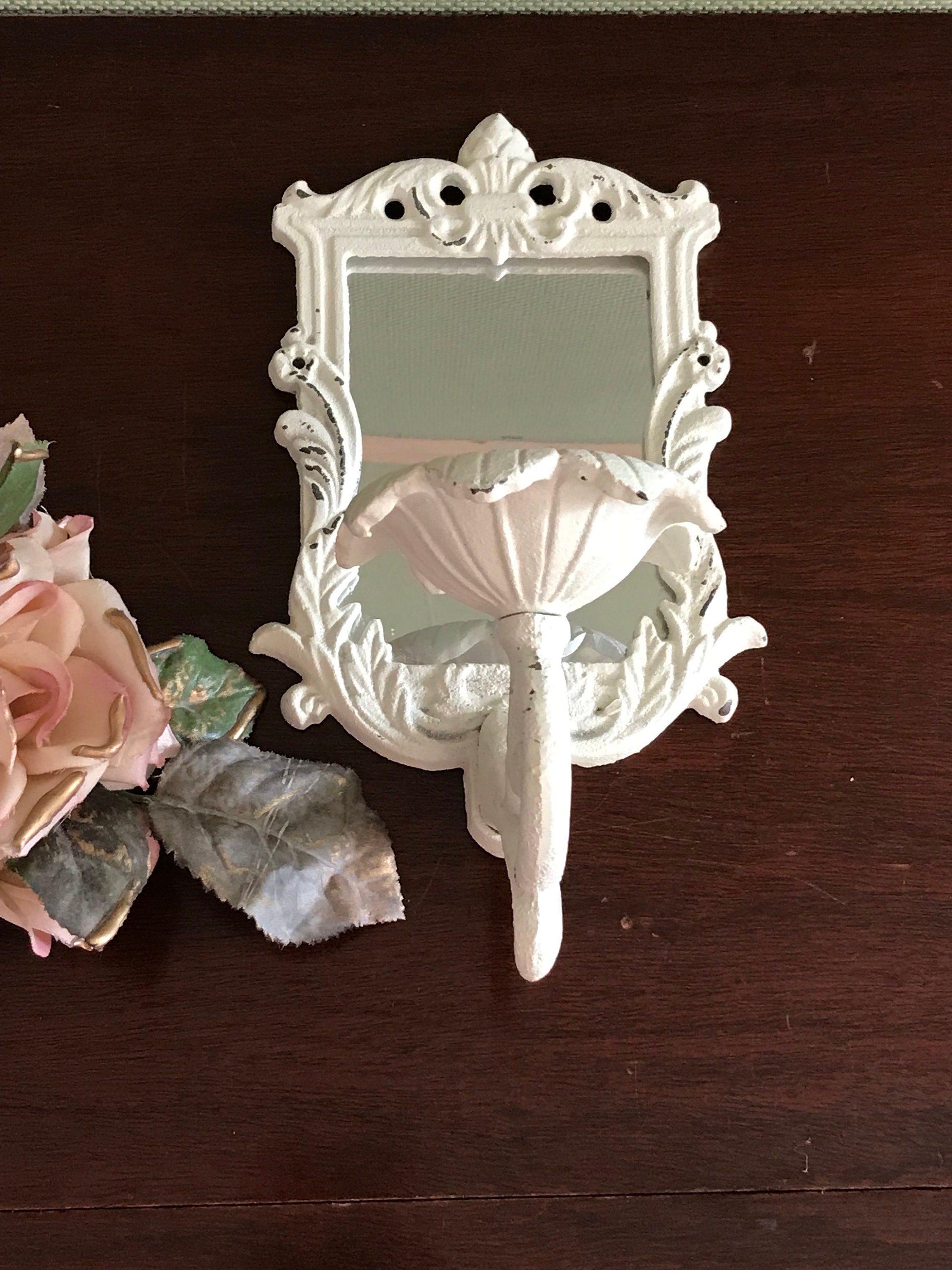 Vintage Shabby Chic Wall Mirror sconce, Cast iron Wall candle holder