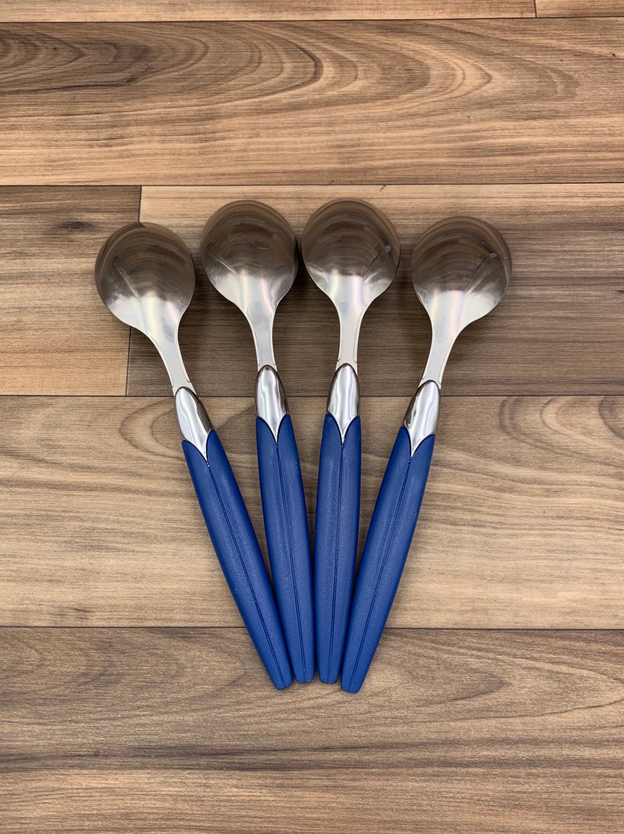 Vintage Flatware set Stainless Steel with Blue Plastic Handles Picnic