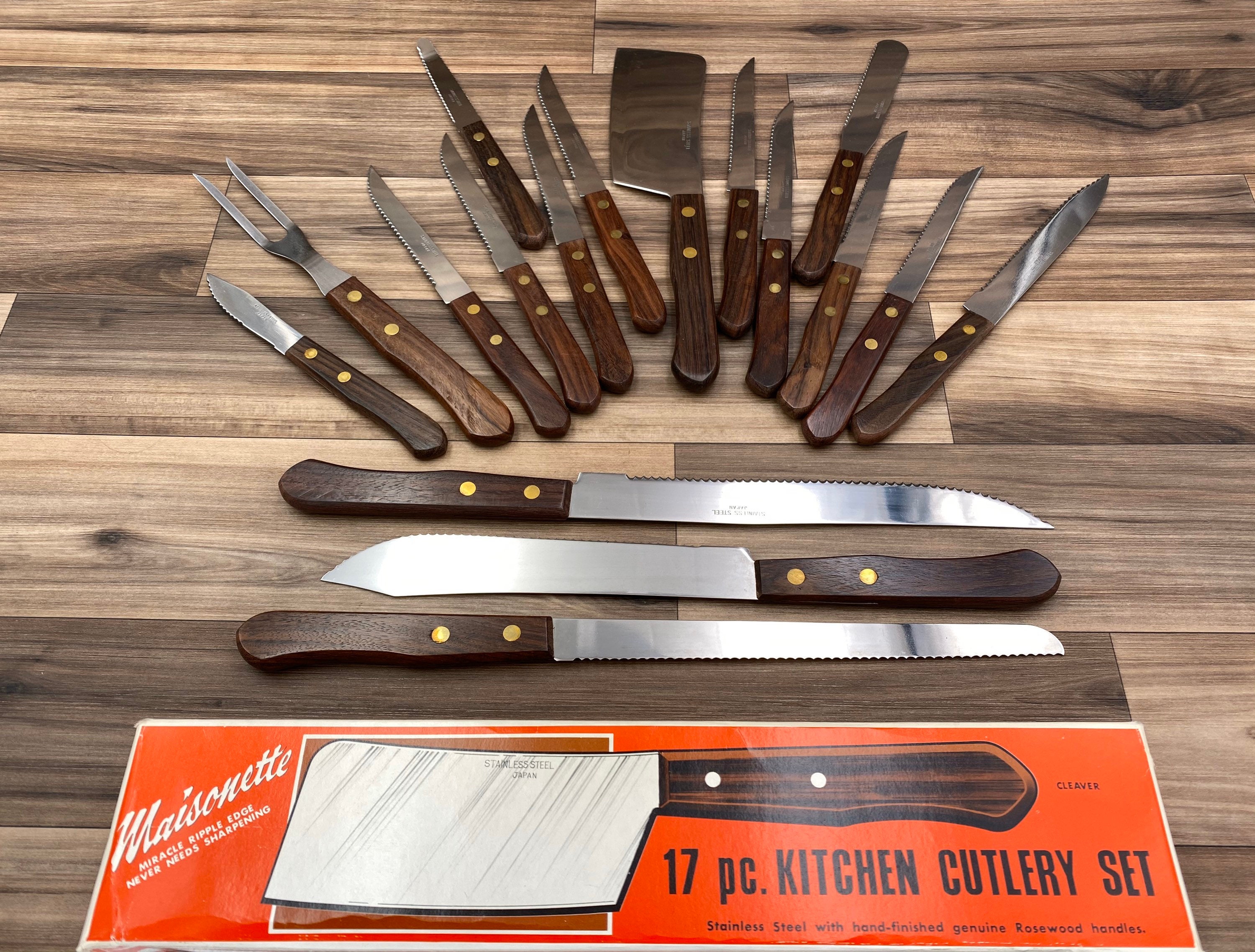 Vintage Kitchen Knife Set National Silver Co 17 piece Stainless Cutlery