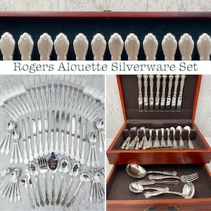 Vintage Silverware Set, Rogers Alouette, Service for 12, Wood Silverware chest, Collectible flatware Set