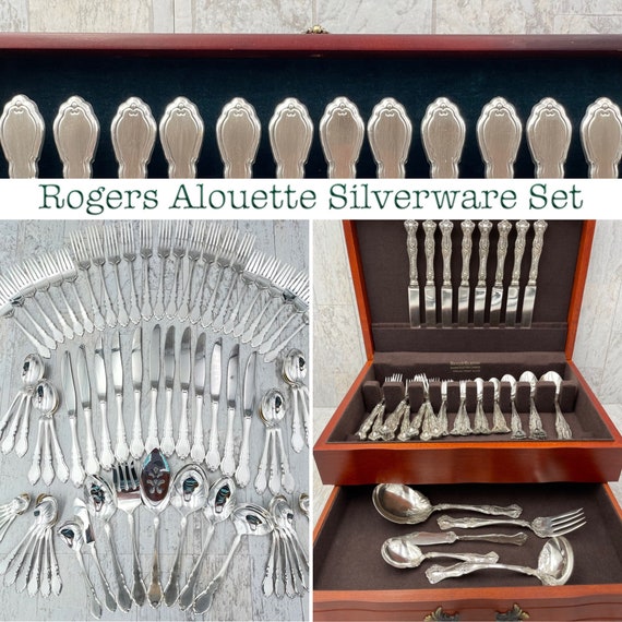 Vintage Silverware Set, Rogers Alouette, Service for 12, Wood Silverware chest, Collectible flatware Set