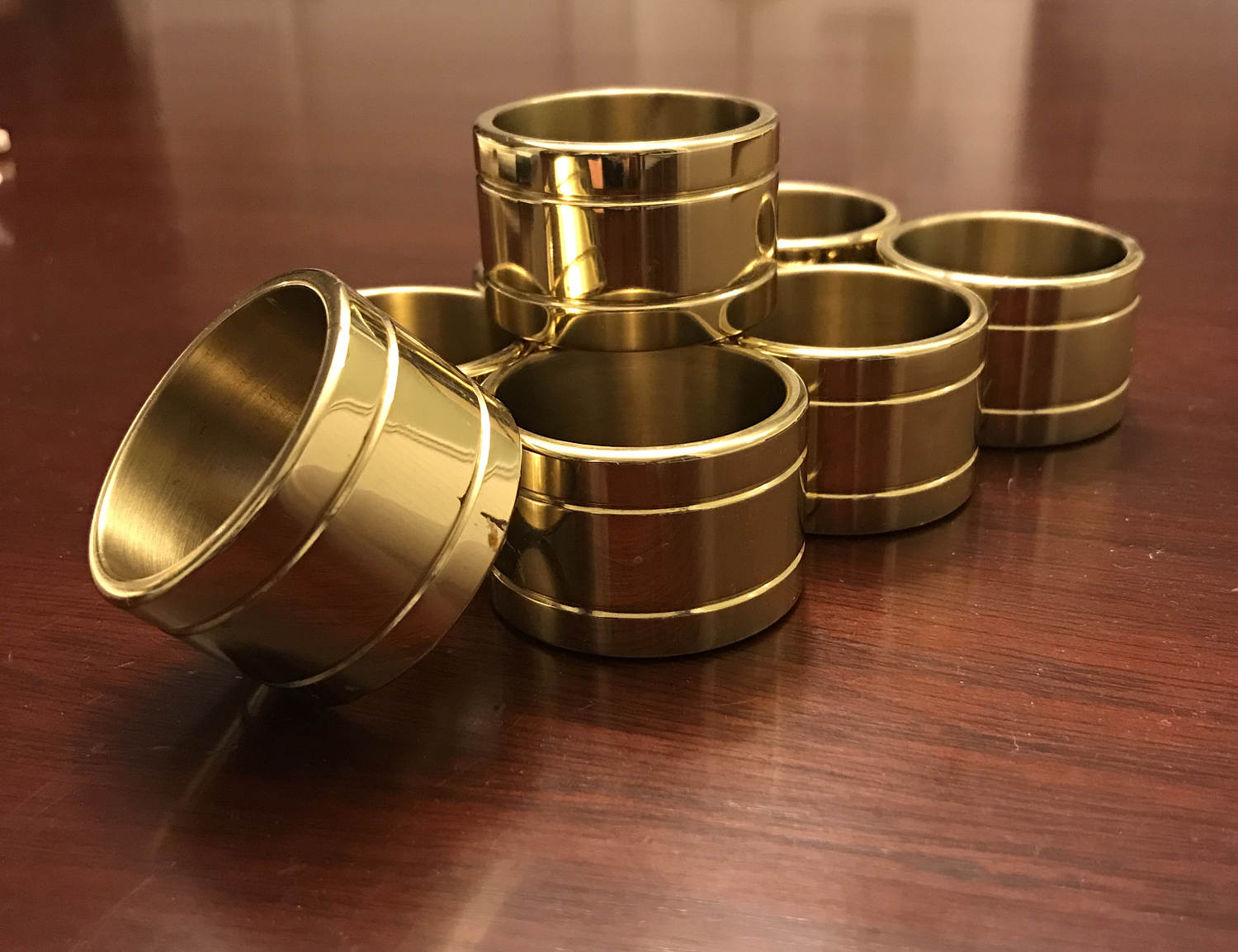 Vintage Solid Brass Napkin Rings, 8 piece set, gift