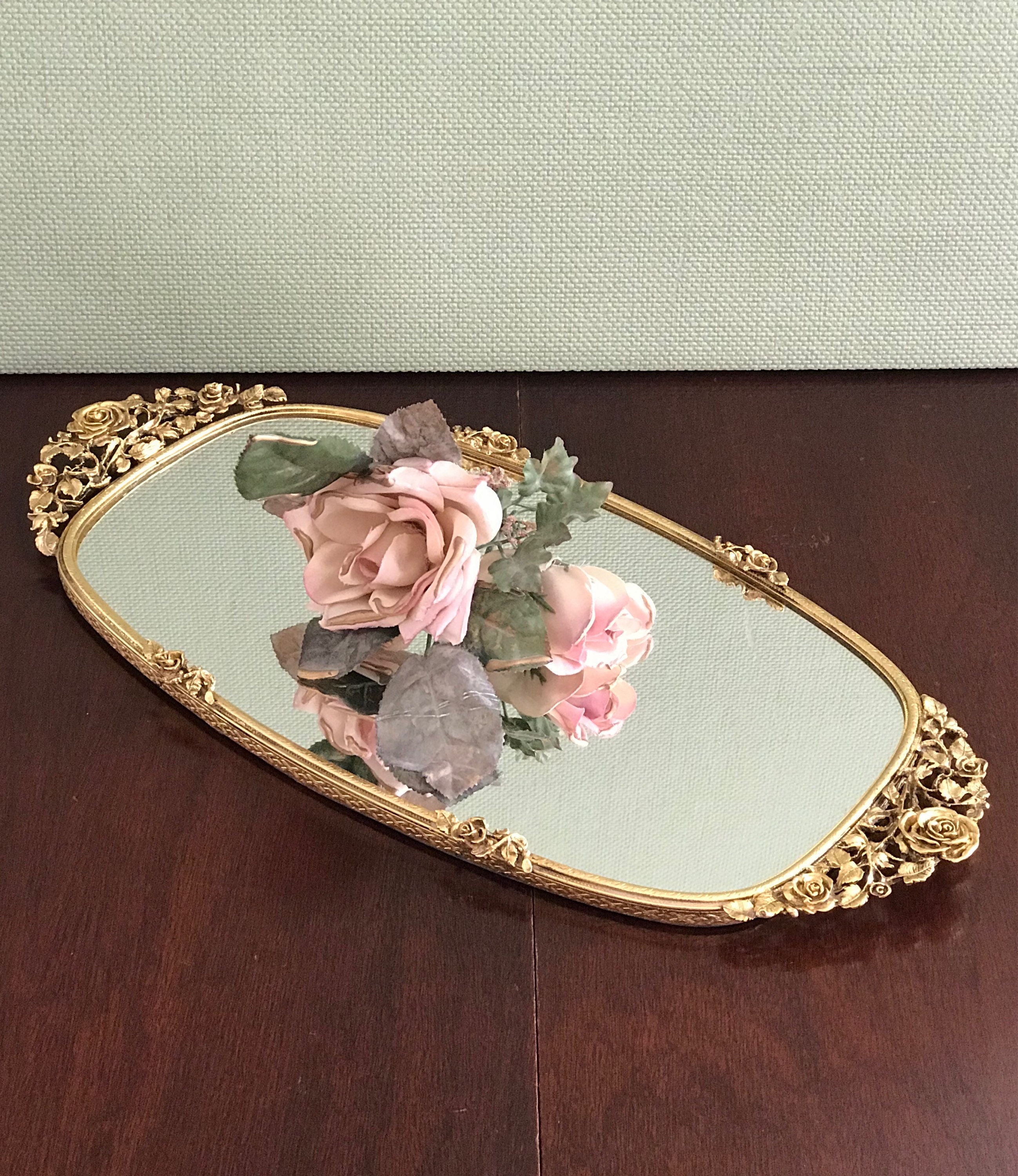 40s〜50s アメリカアンティークmatson　薔薇ゴールドバニティートレイ鏡 40s〜50s アメリカアンティークmatson 薔薇ゴールドバニティー