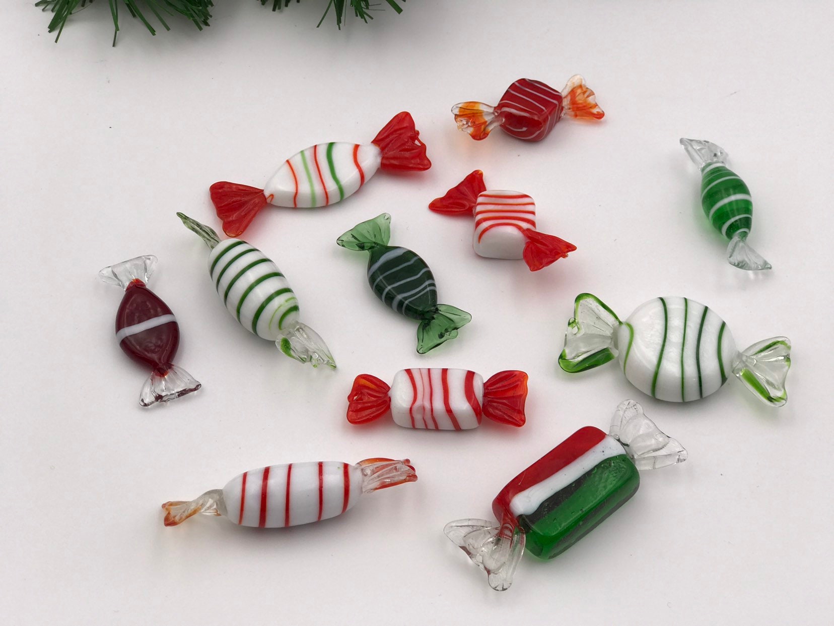 Vintage Glass Candy, set of vintage candy shaped glass in Christmas