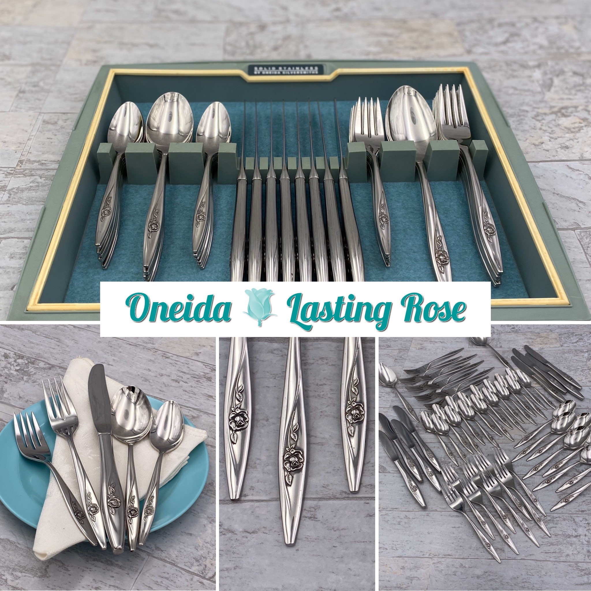 Oneida Lasting Rose Deluxe Stainless Flatware set, Service for 8 in