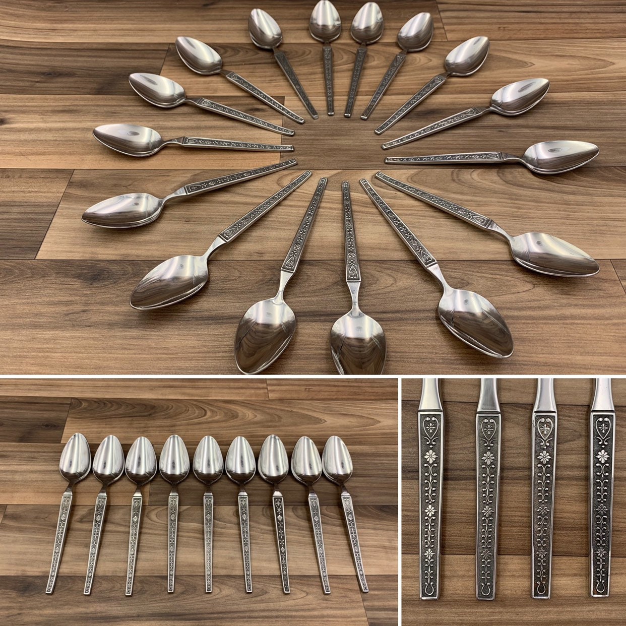 Mid Century Stainless Flatware set Cordova by Riviera Floral scroll