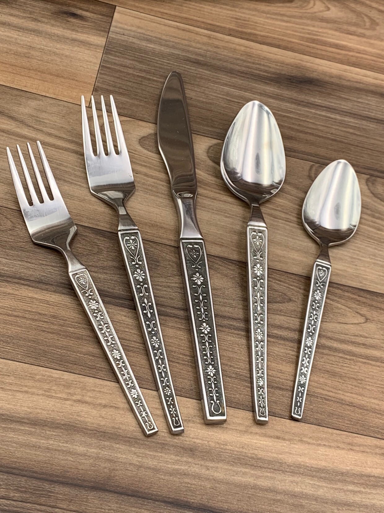 Mid Century Stainless Flatware set Cordova by Riviera Floral scroll