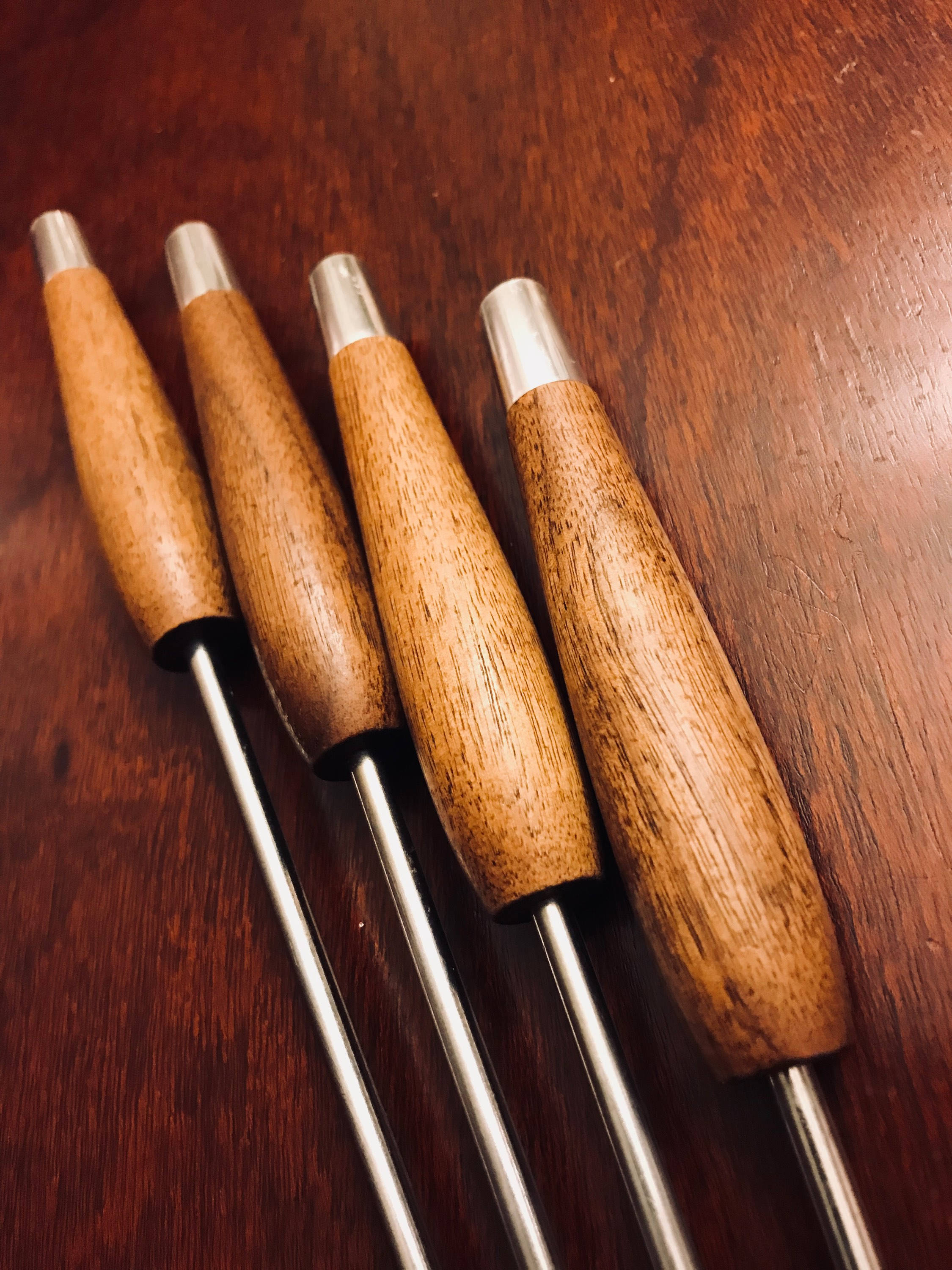 Danish Modern Fondue Forks with 2 prongs, Set of 4 fondue Party forks