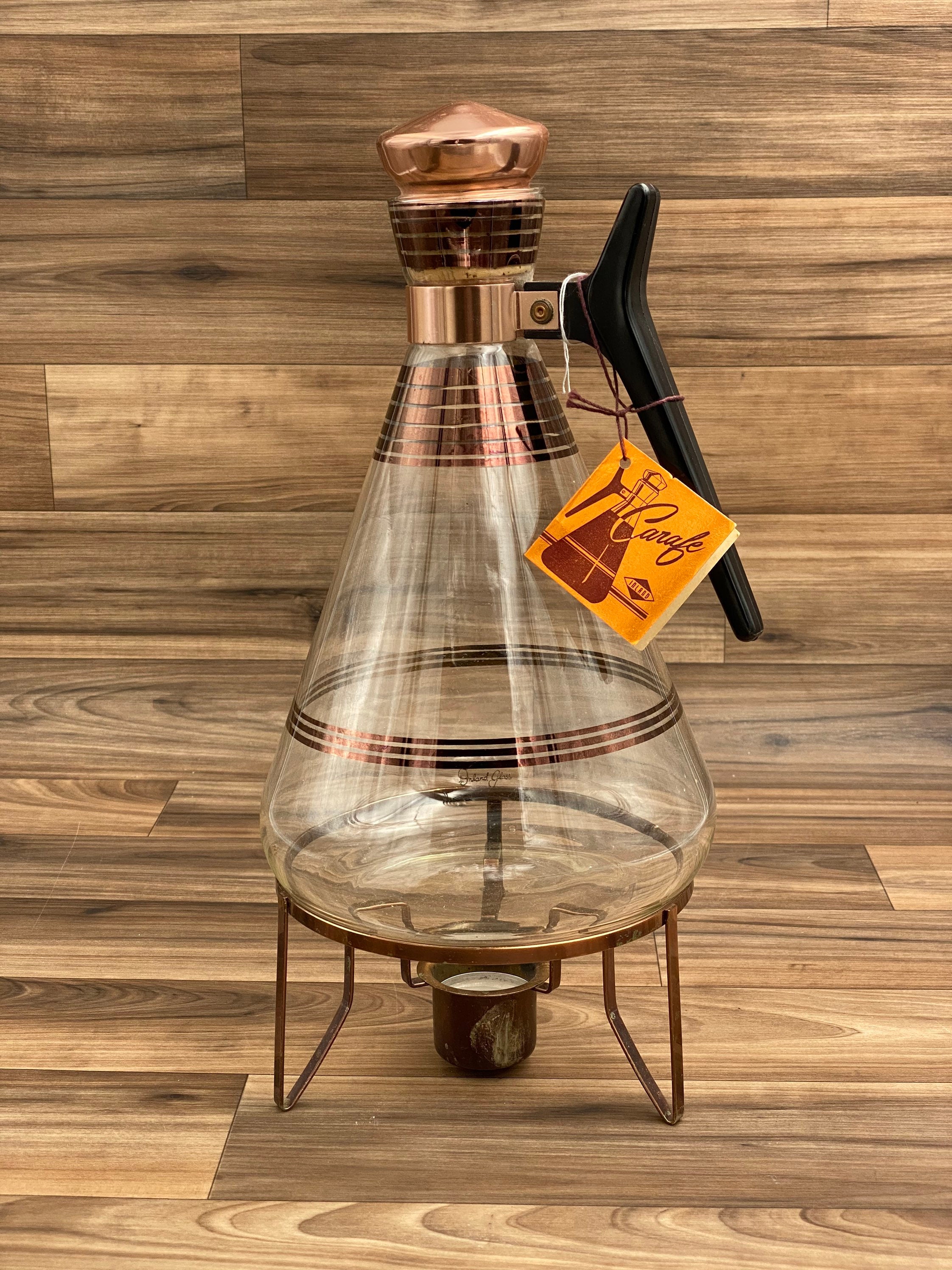 Vintage Glass Carafe, Inland Glass collectible glass pitcher with cork