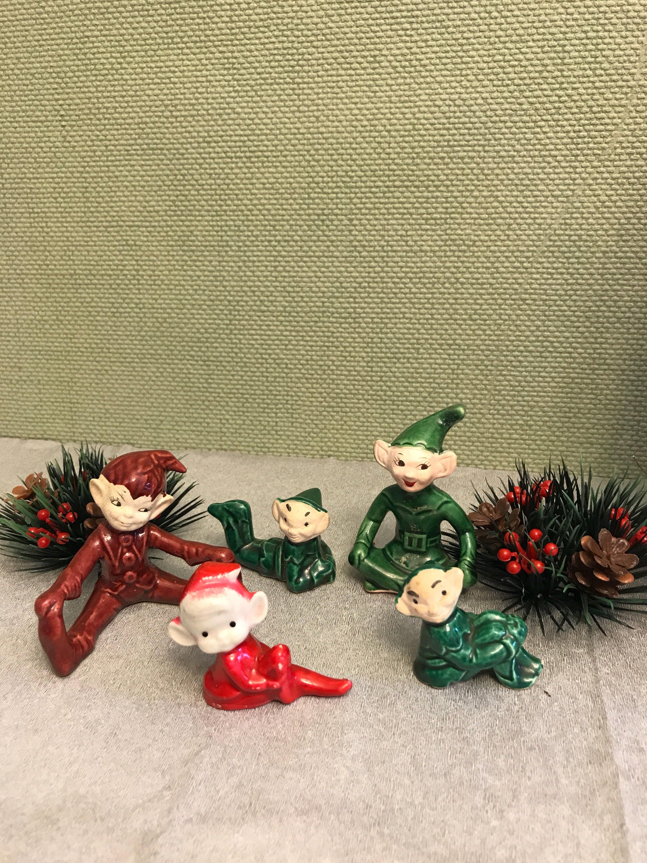 Vintage Pixie Elves, Christmas Elves, set of 5 Pixie Elves, Shelf Elf