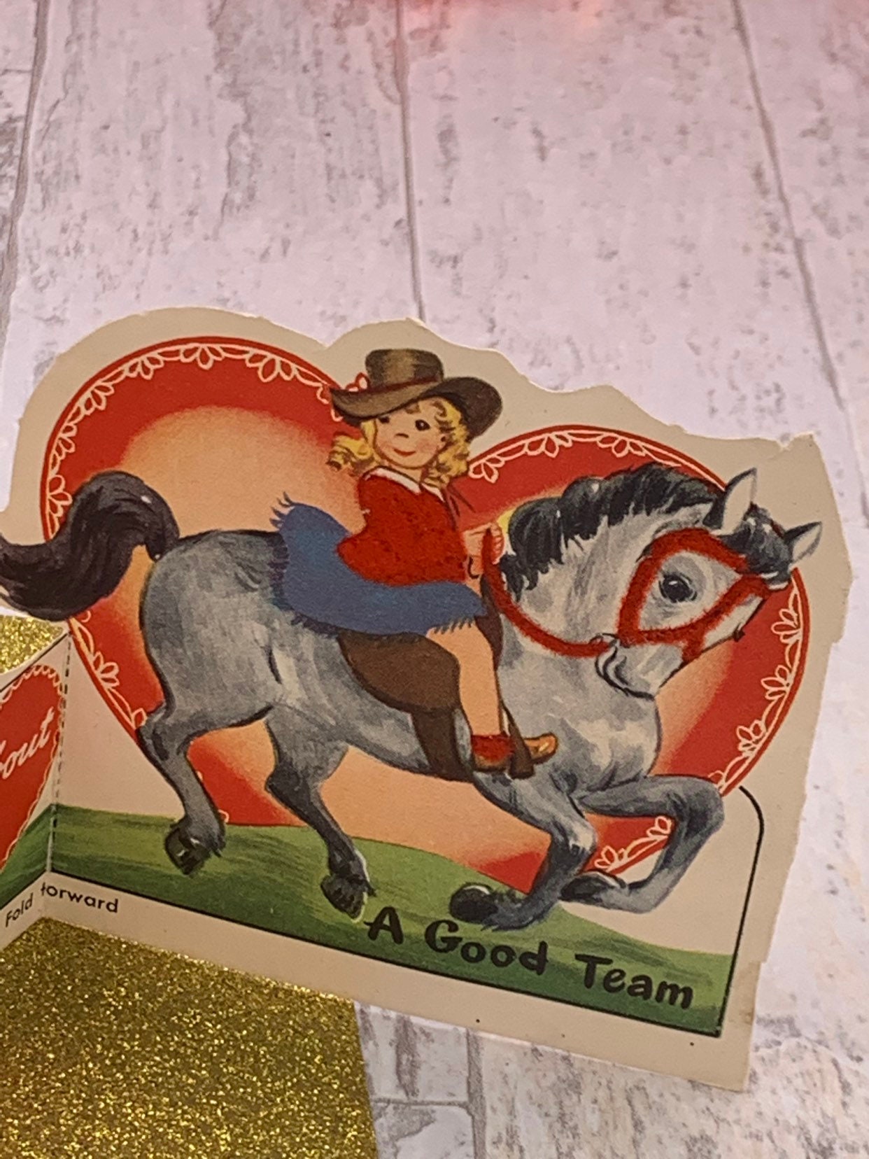 Vintage Flocked Valentines Day cards, folding Cowboy Horse themed die ...
