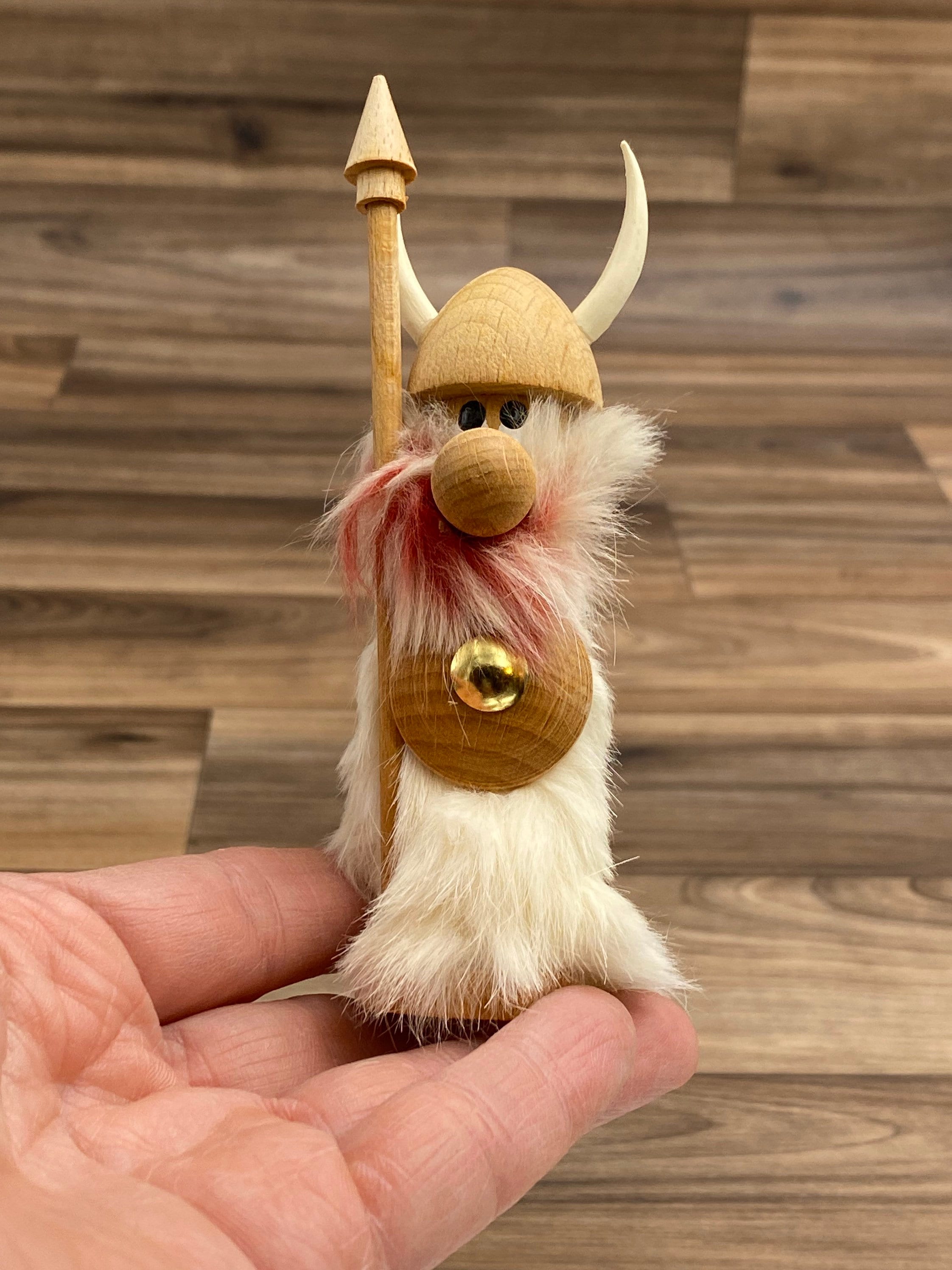 Mid Century Viking figurine with Horned hat red fur beard coat and