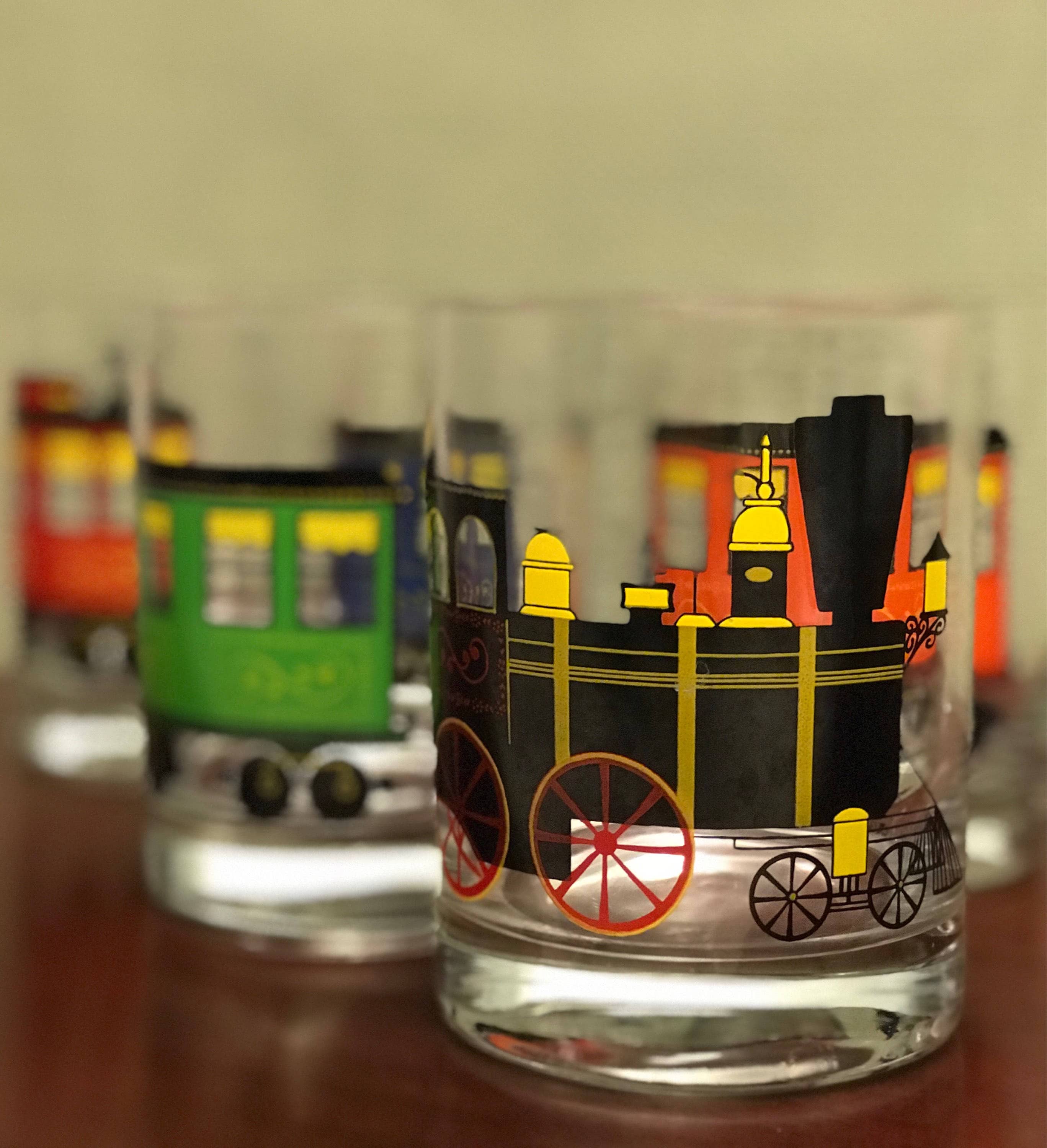 Rare Cera Train Glasses, Mid Century Cera Glasses, Cera Get On Board