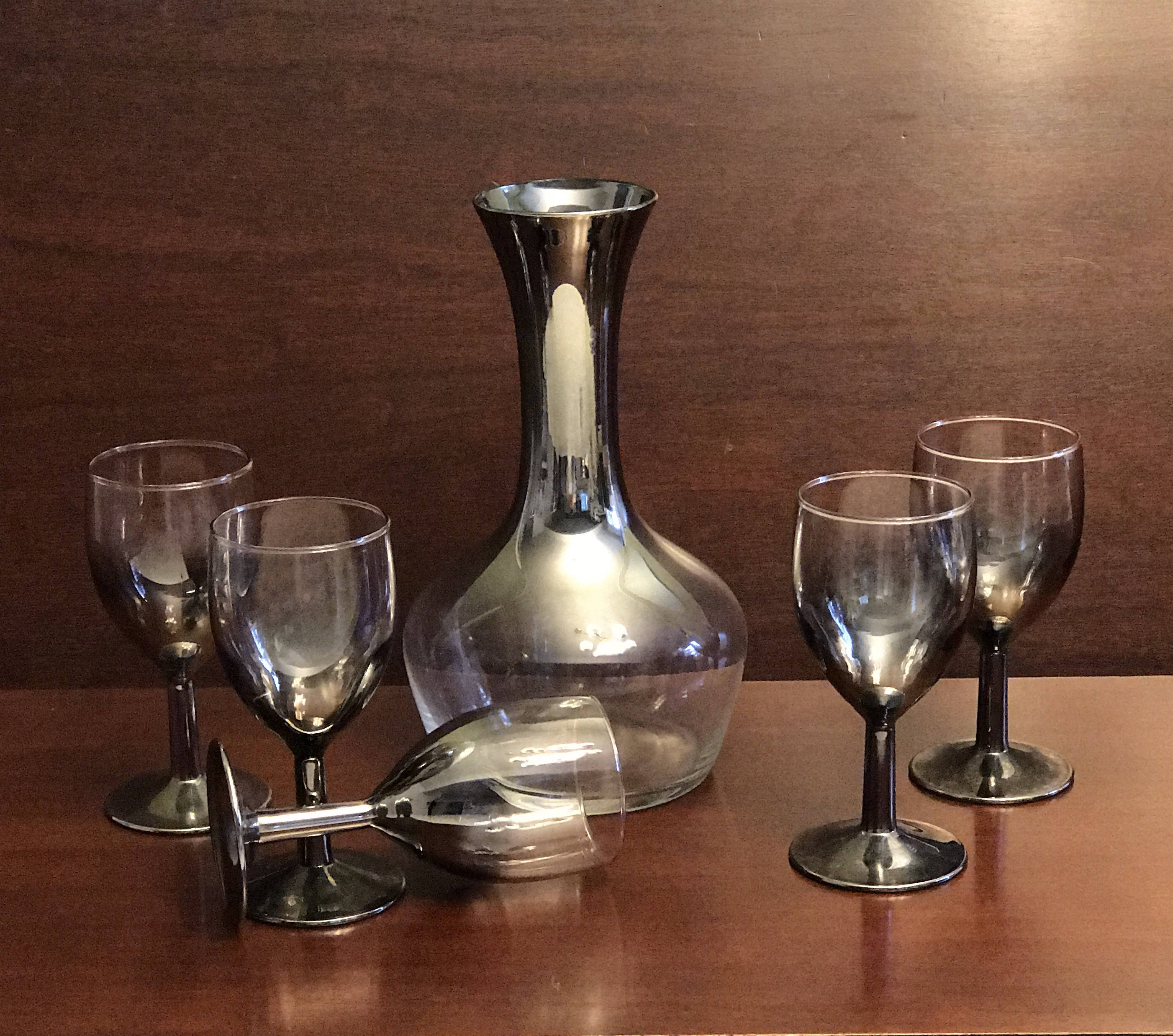 Mid Century Modern Decanter and Glass Set, Mercury fade style Carafe