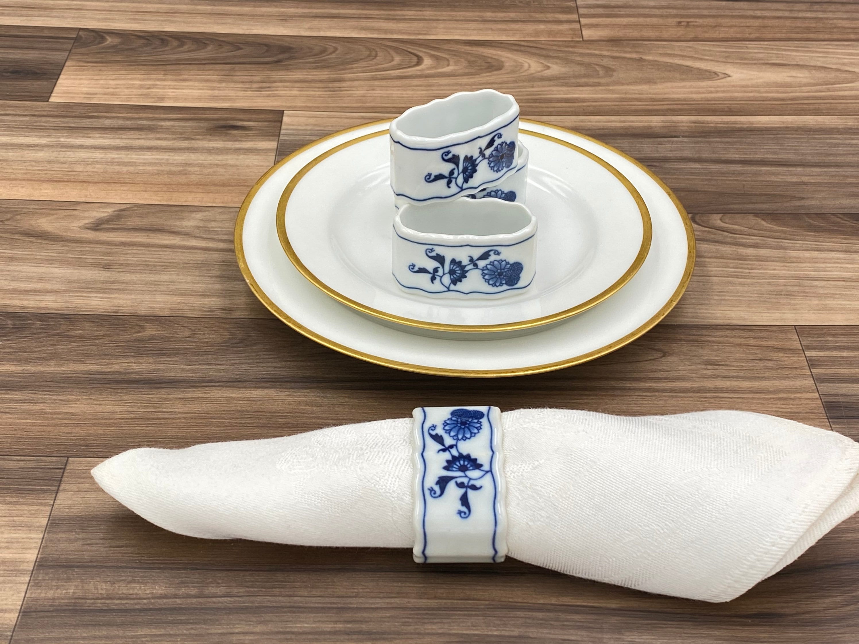Blue Danube Porcelain Napkin Rings, Set of 4, Vintage Tableware