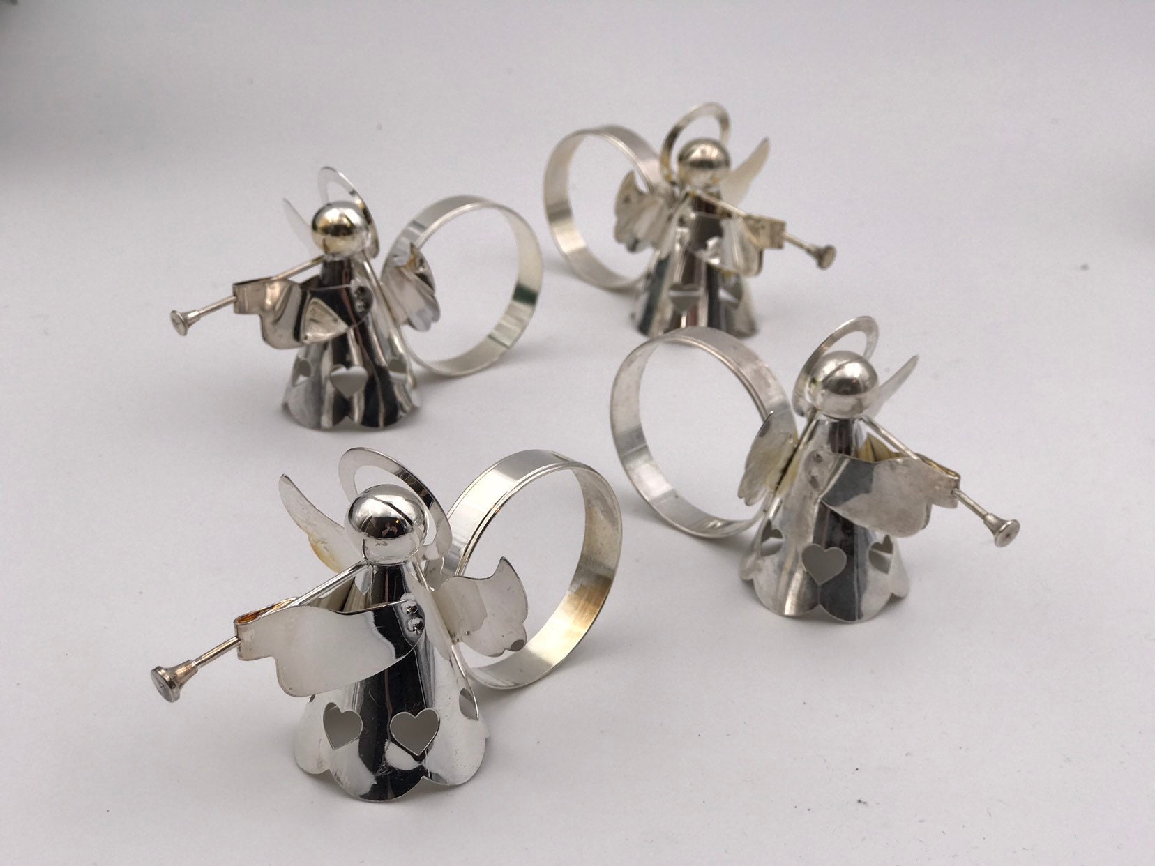 Vintage silver plated Angel napkin rings, Set of 4 Christmas Napkin