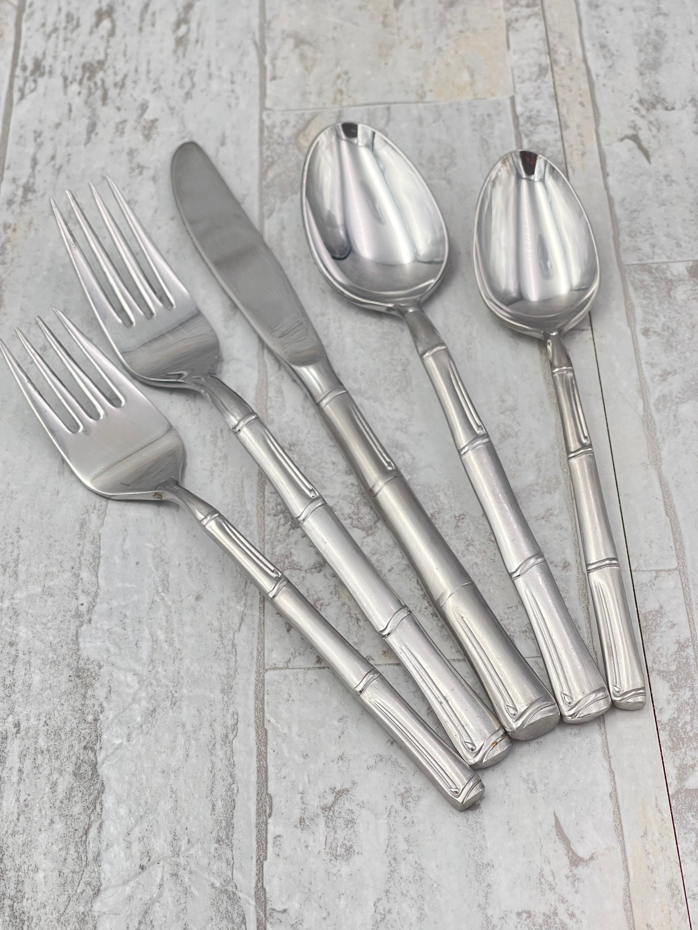 Vintage Stainless Flatware set, Bamboo Pattern, National Stainless