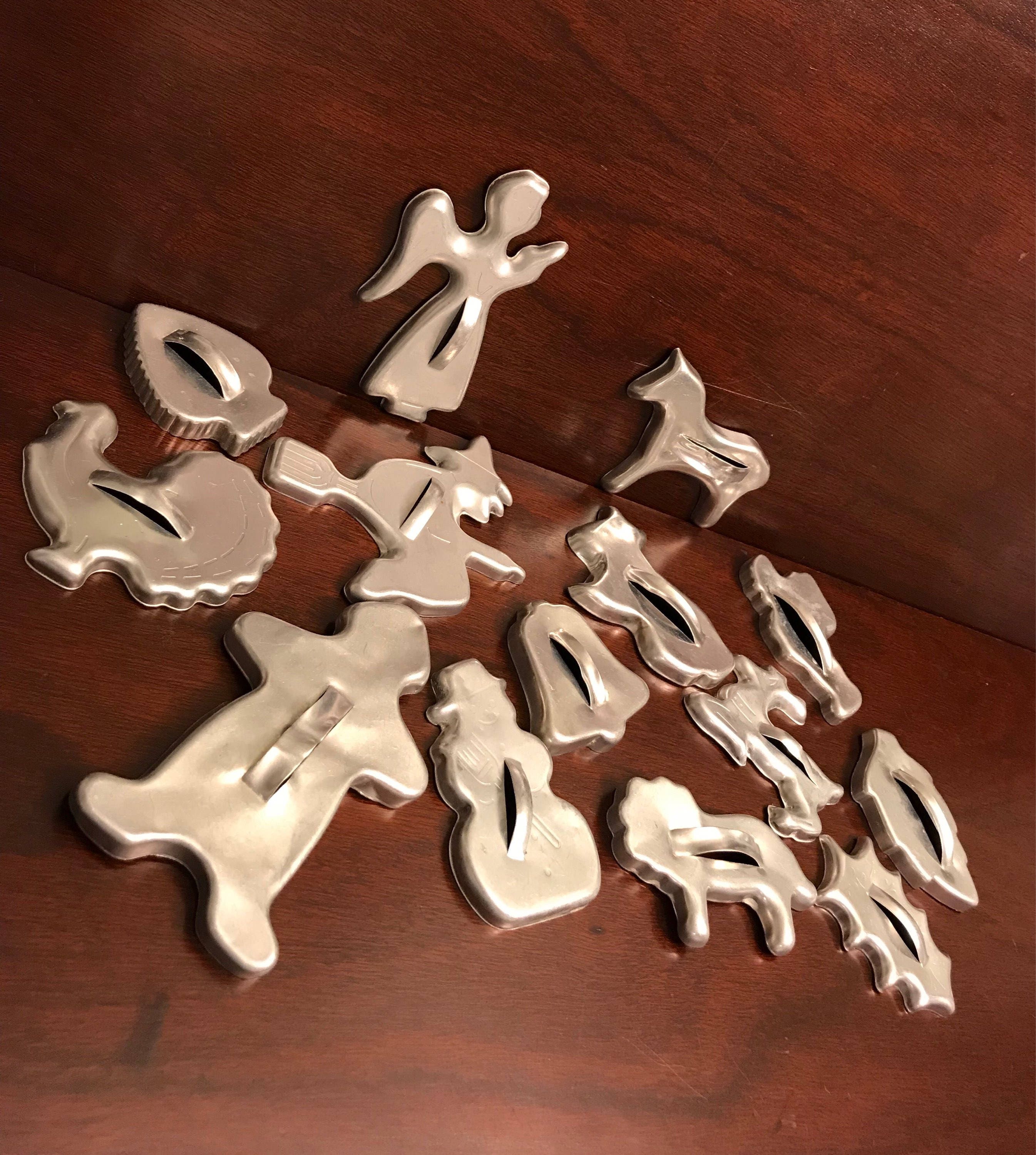 Vintage Holiday Cookie Cutters, Tin Cookie Cutter set, Collectible