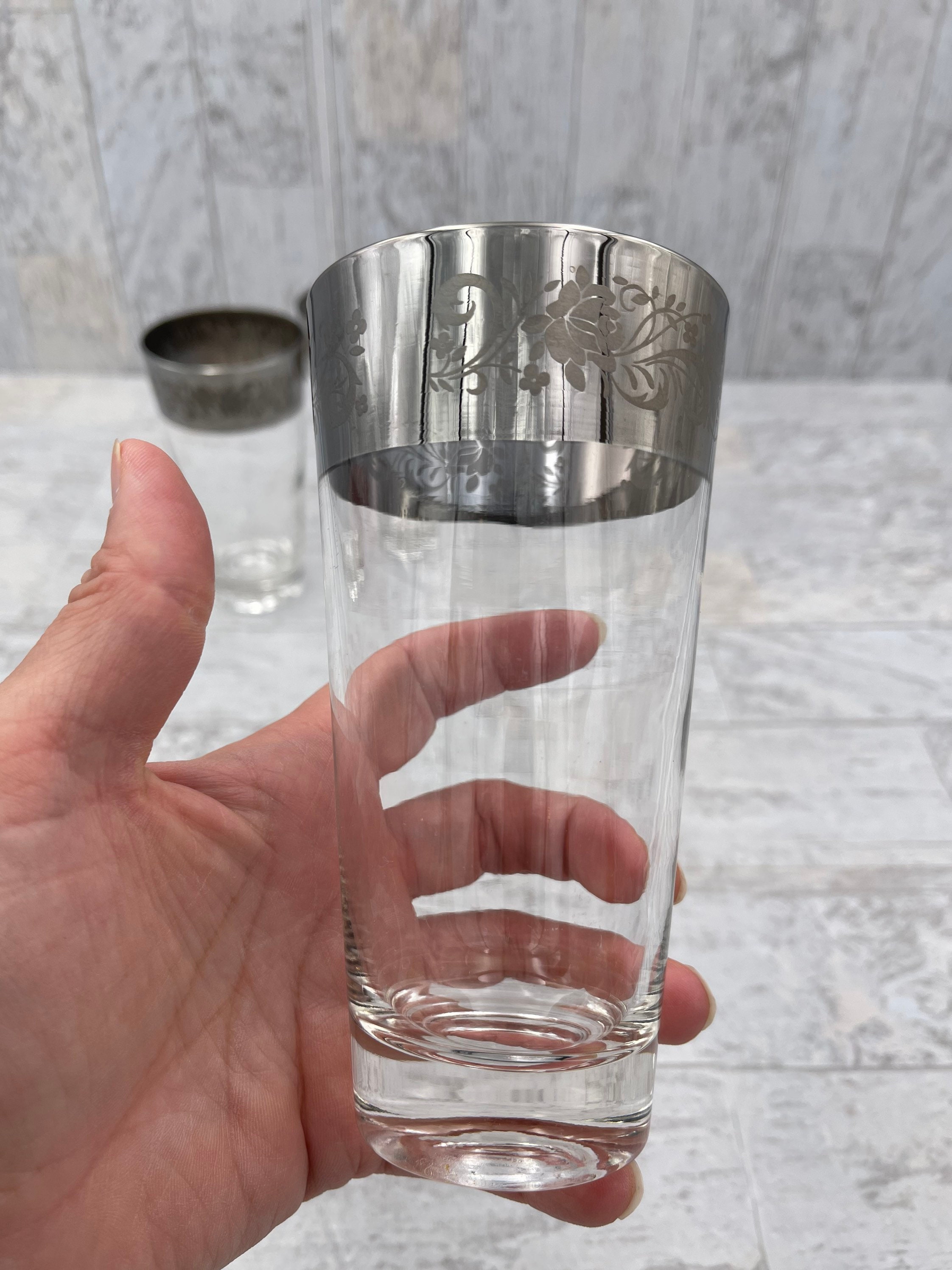Vintage Silver Band glasses, floral pattern MCM Drinkware