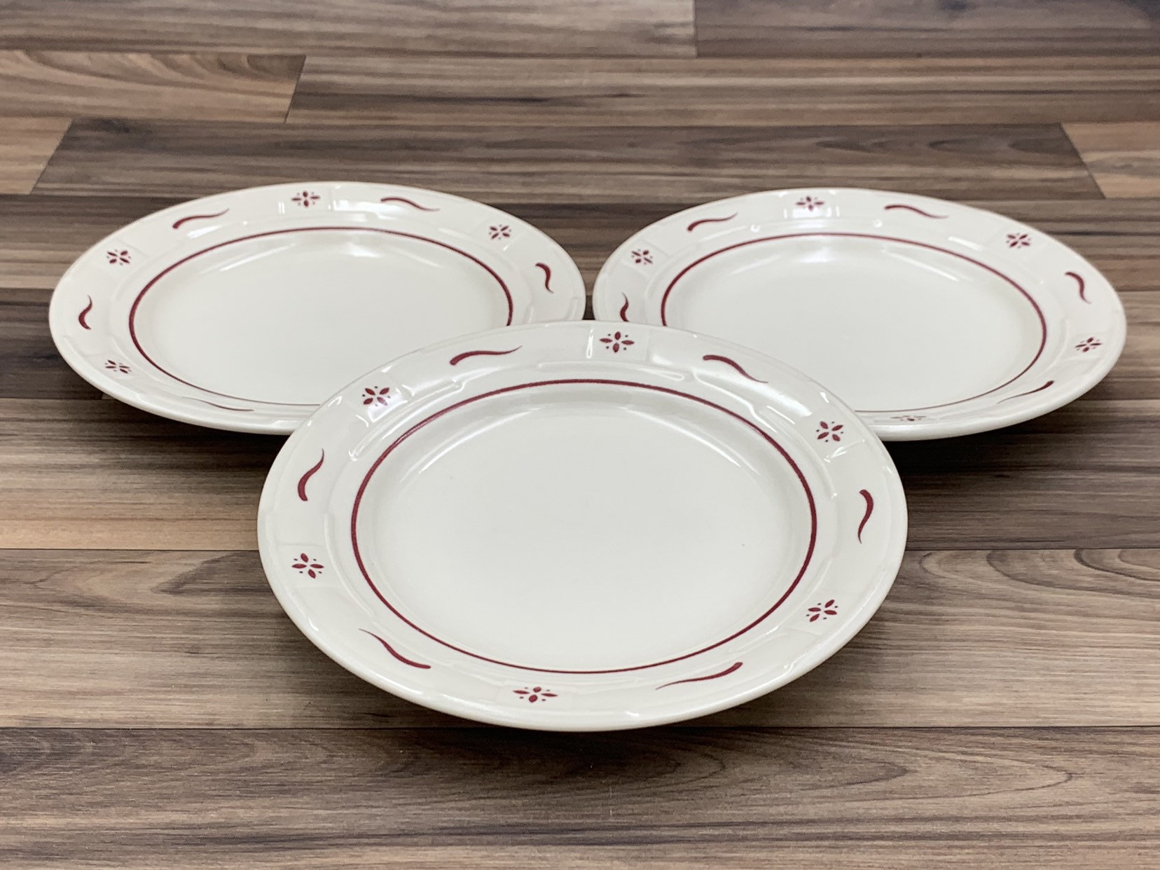 Vintage Longaberger Pottery Plates Woven traditions Red Set of 3 Bread