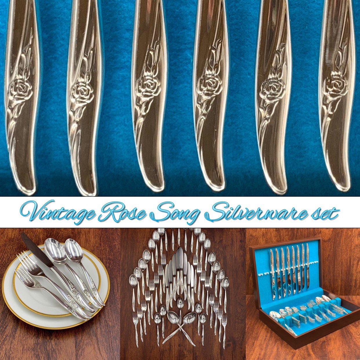 New Silverware Set, Vintage Rose Song 1881 Rogers Oneida Service for 8