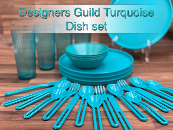 Retro Dish Set Turquoise Dish Set By Designers Guild Picnic Etsy