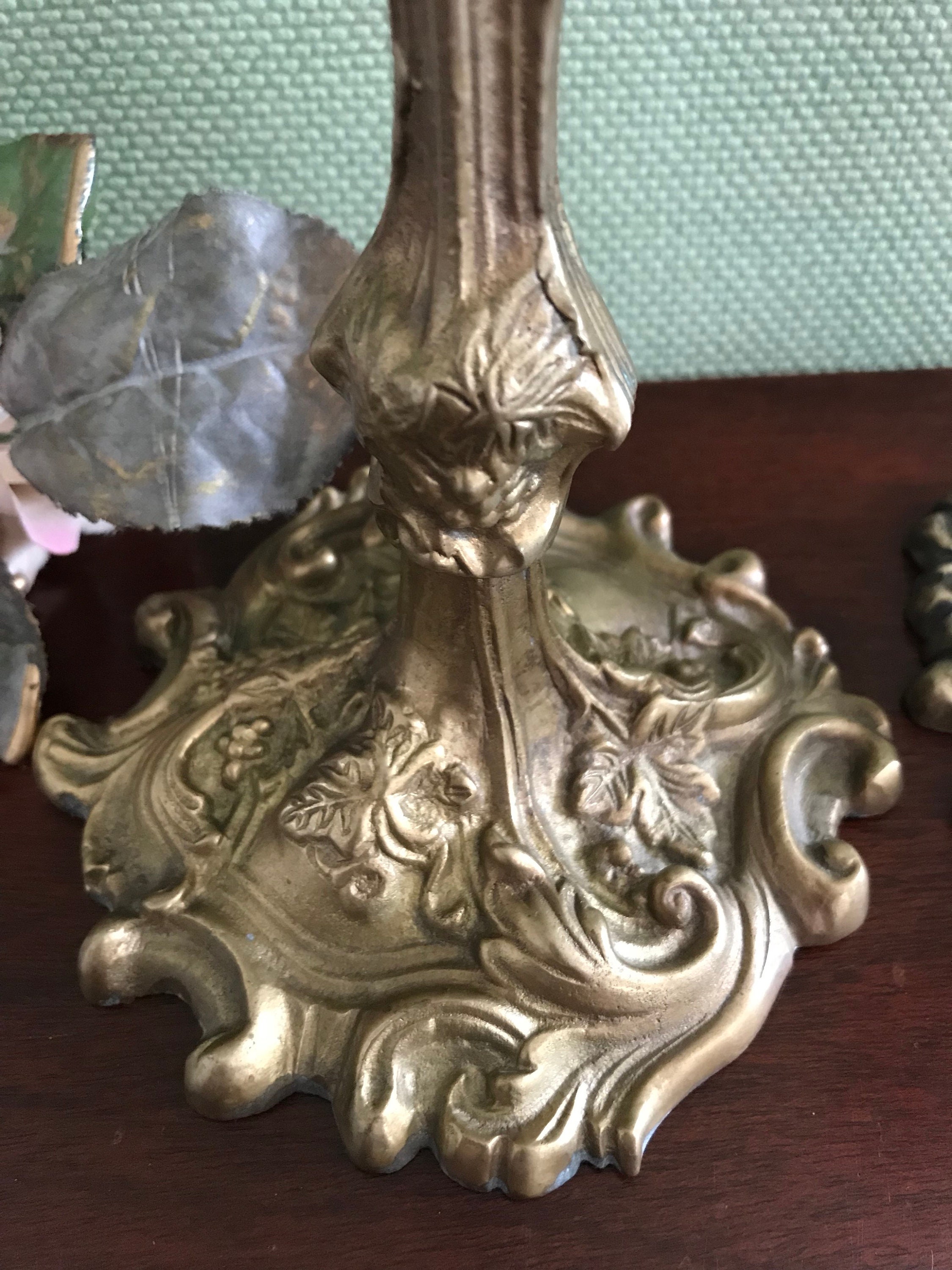 Ornate Brass Candlesticks, Hollywood Regency candlestick holders